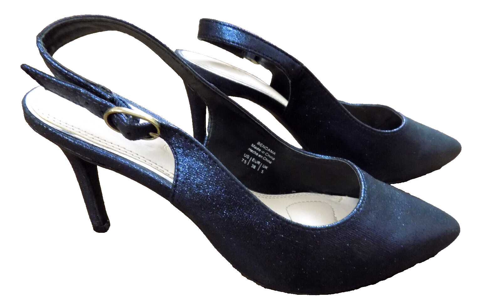Kelly & Katie Bendama Navy Metallic Shimmer Pumps Slingback 3.25″ Heels 7.5 EUC