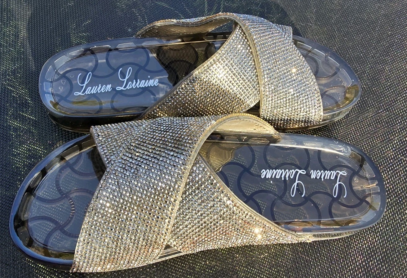 Lauren Lorraine Size 8 Sandals Black Jelly Glitter Slippers Glamorous Chic Shoes