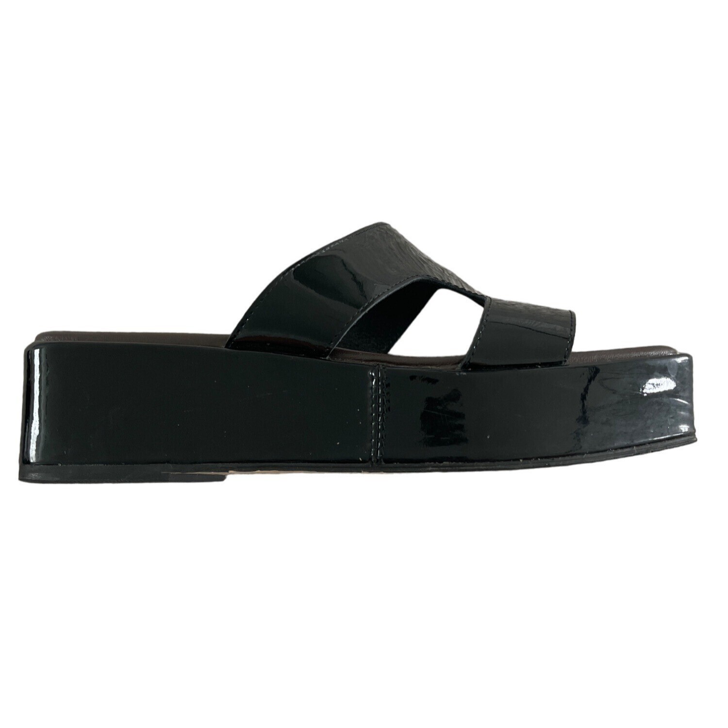 ALL BLACK FOOTWEAR Blunt T Wedge Sandals Black Patent Leather Womens 40 9-9.5 $1