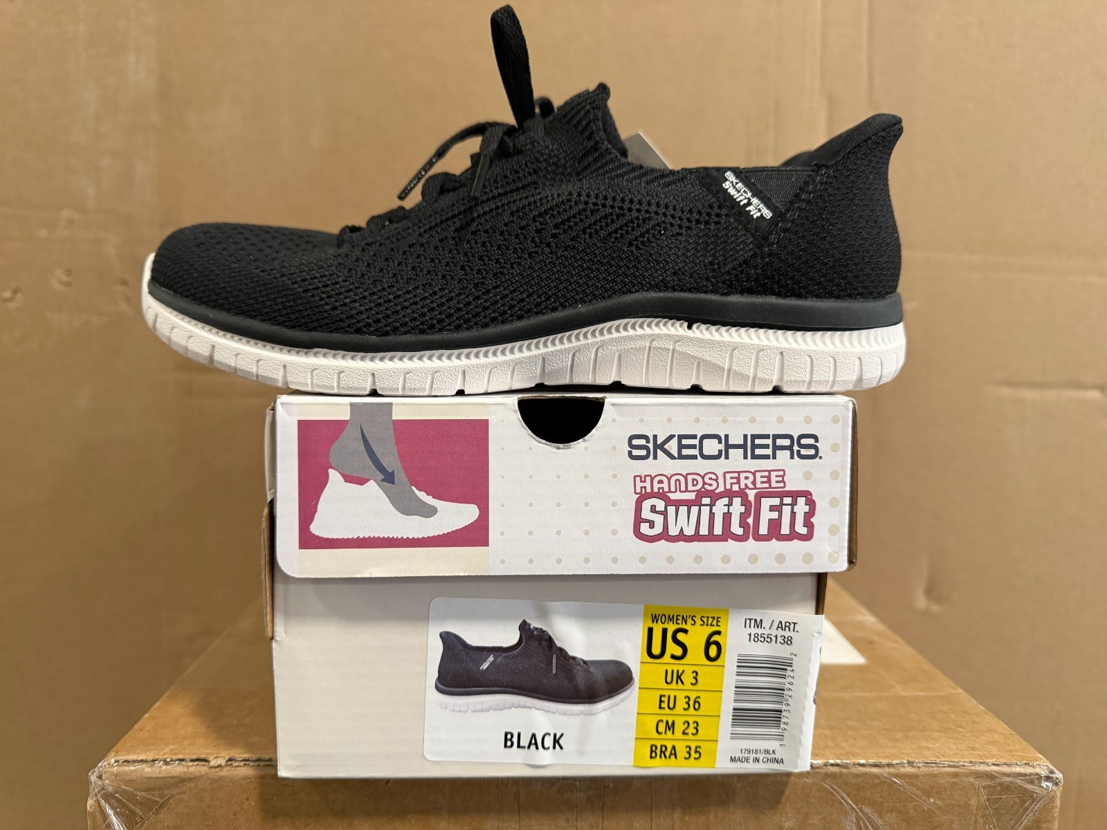 Skechers Hands Free Swift Fit Womens Size 6 Black Knit Sneaker NIB