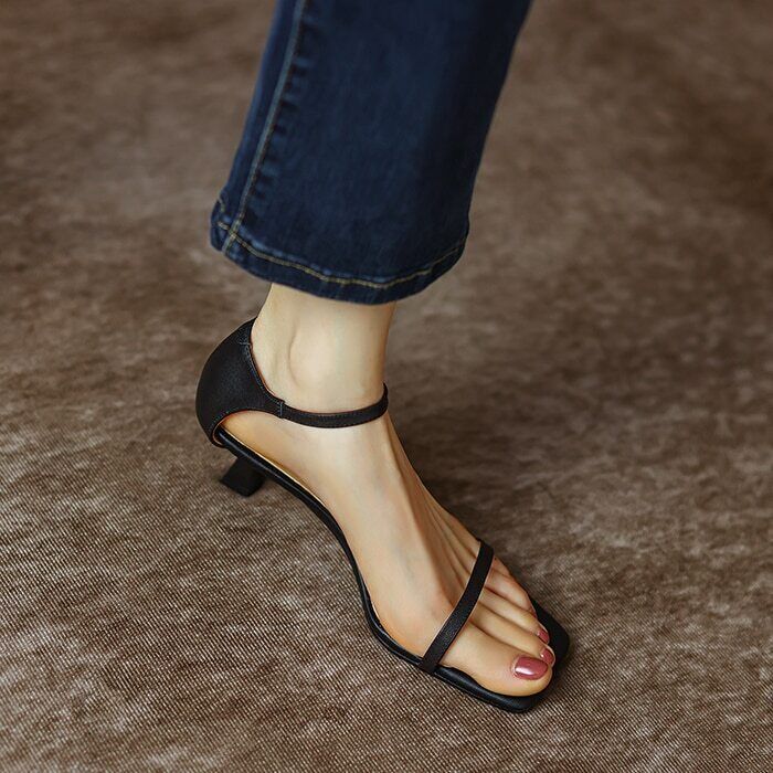 Women’s Sandals Elegant Square Toe Strap Kitten Heel Shoes Casual Party Pumps