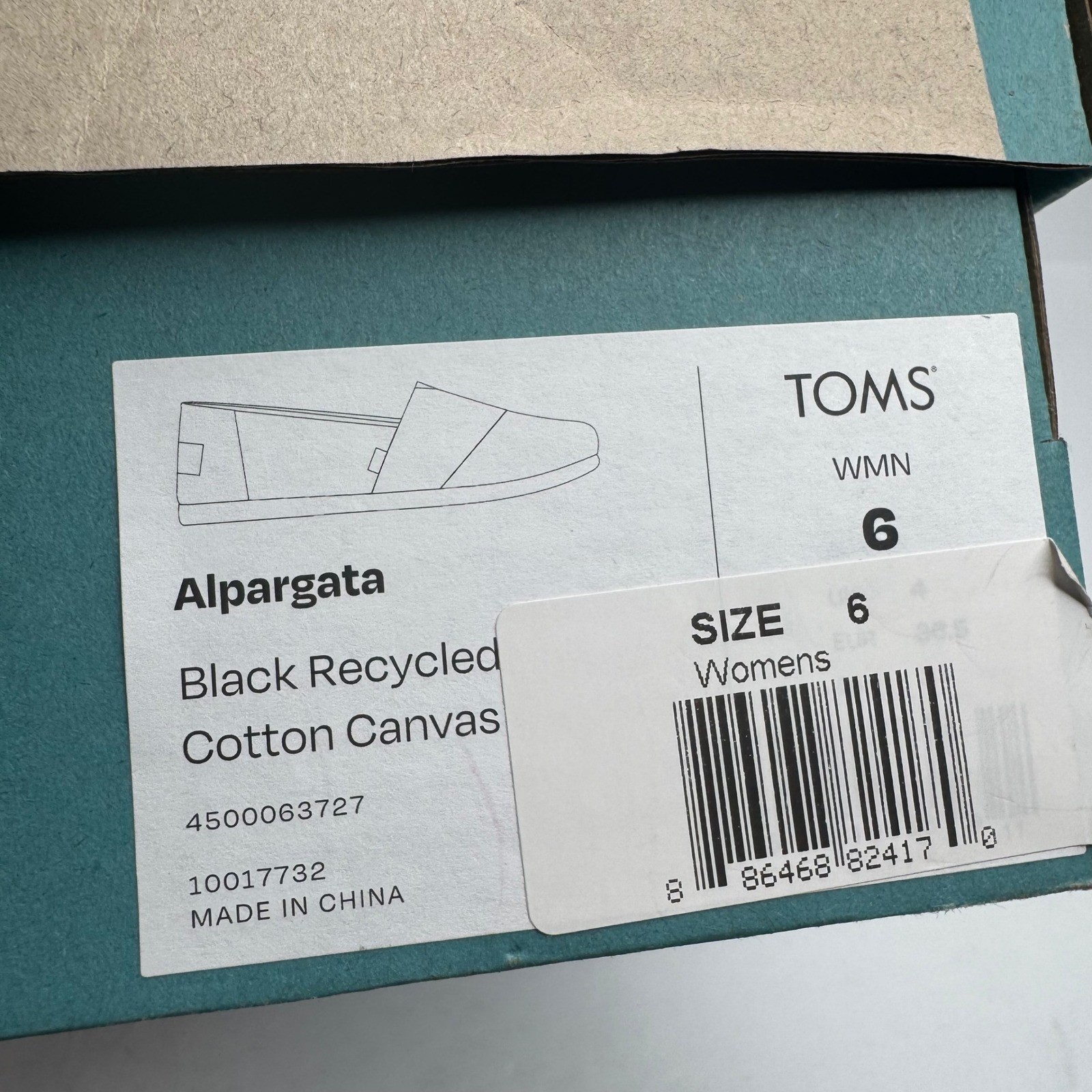 TOMS Alpargata Black Recycled Cotton Canvas Slip On Flats Womens 6 10017732