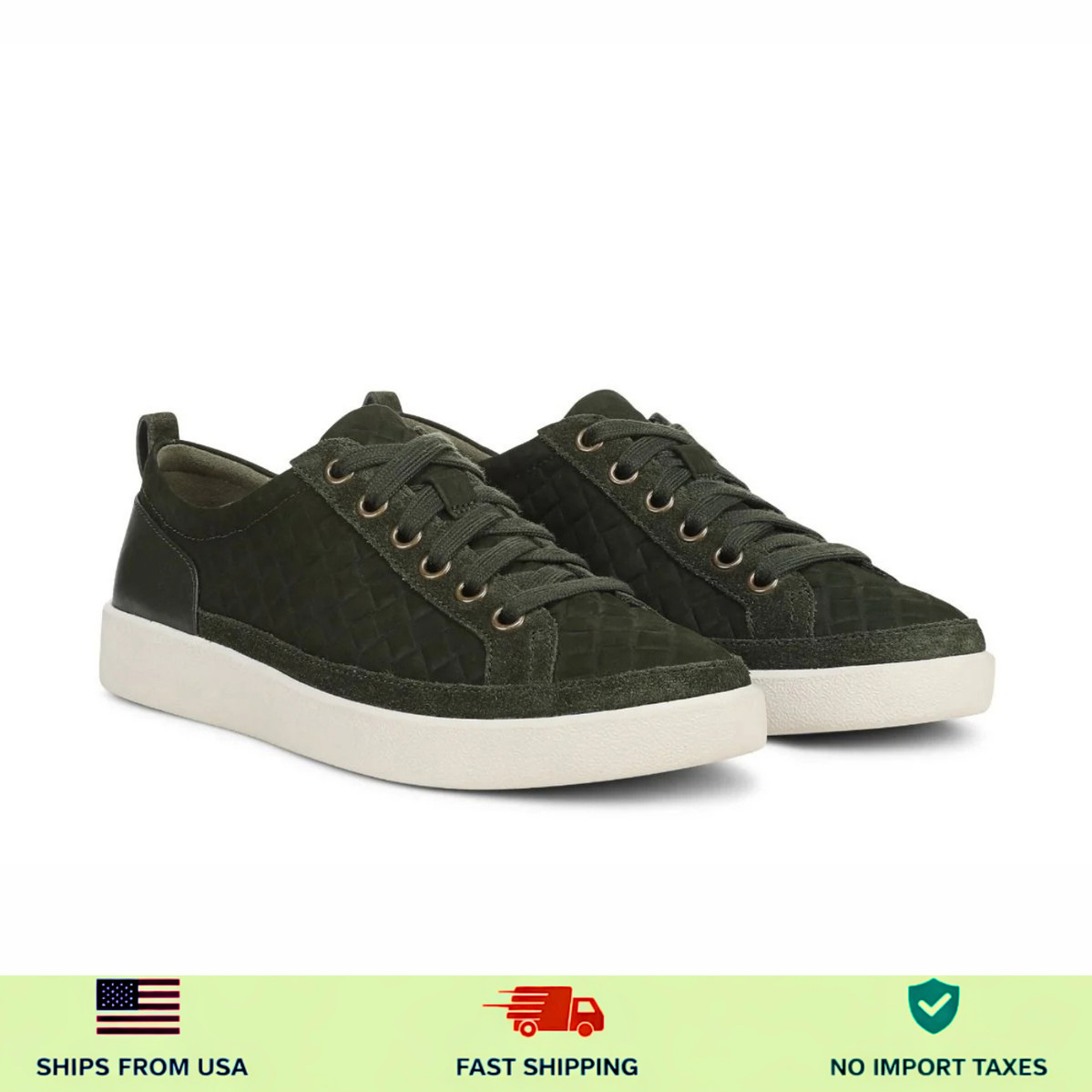 Vionic Winny Sneaker, Olive Moss Leather – US Stock, No Import Fees