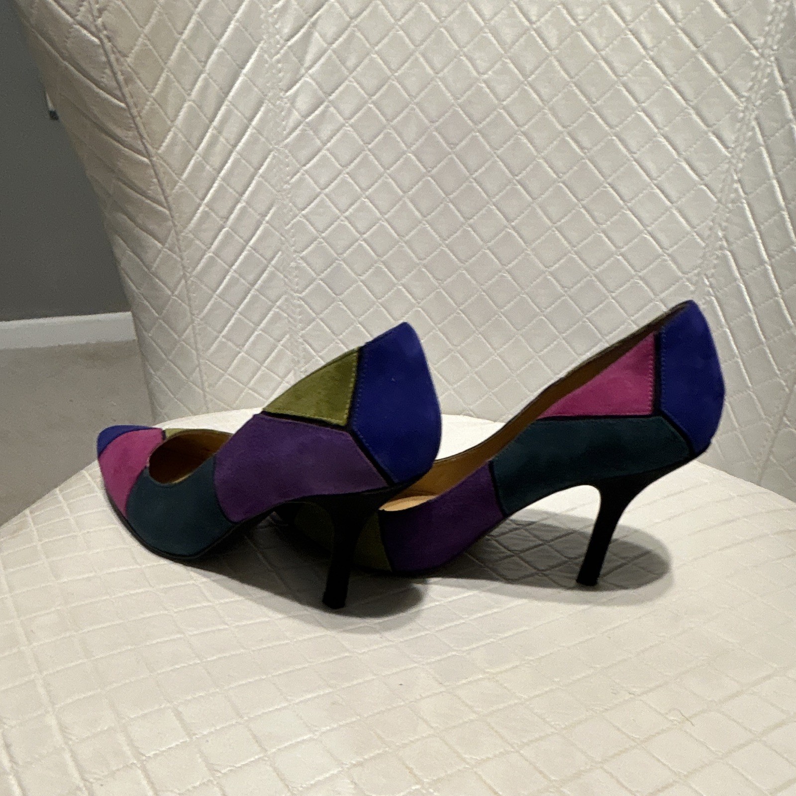 Women’s Multicolor Colorblock Leather Pointed Toe Slip On Pumps Size 11