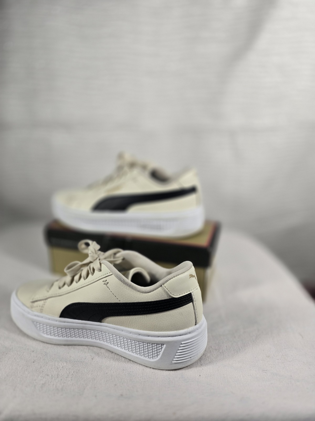 PUMA Smash V3 Platform Sneaker in Alpine Snow-Gold- Beige Women’s 7