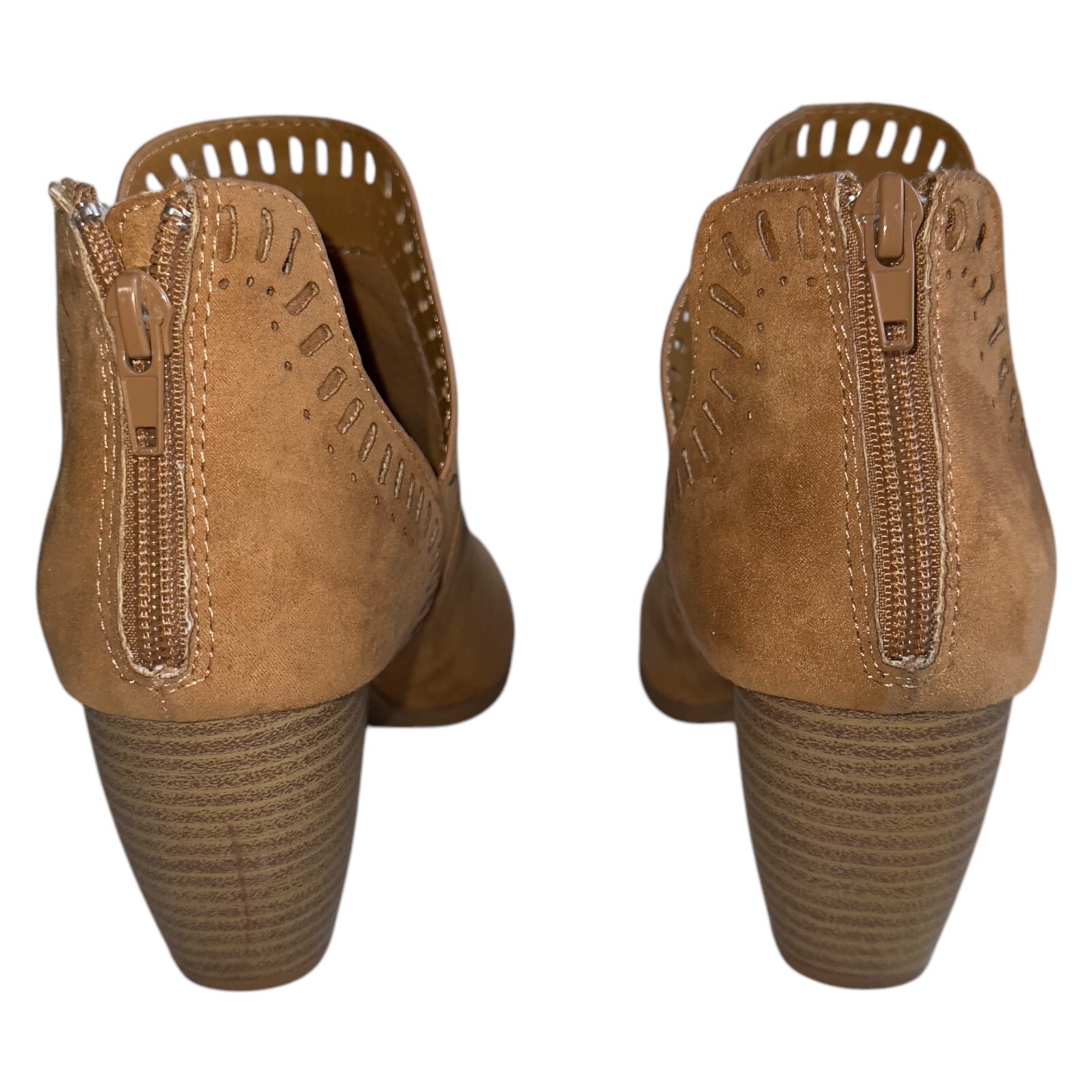 Brown Suede Ankle Booties 5 Block Heel Zip Square Toe Boho Western Minimalist