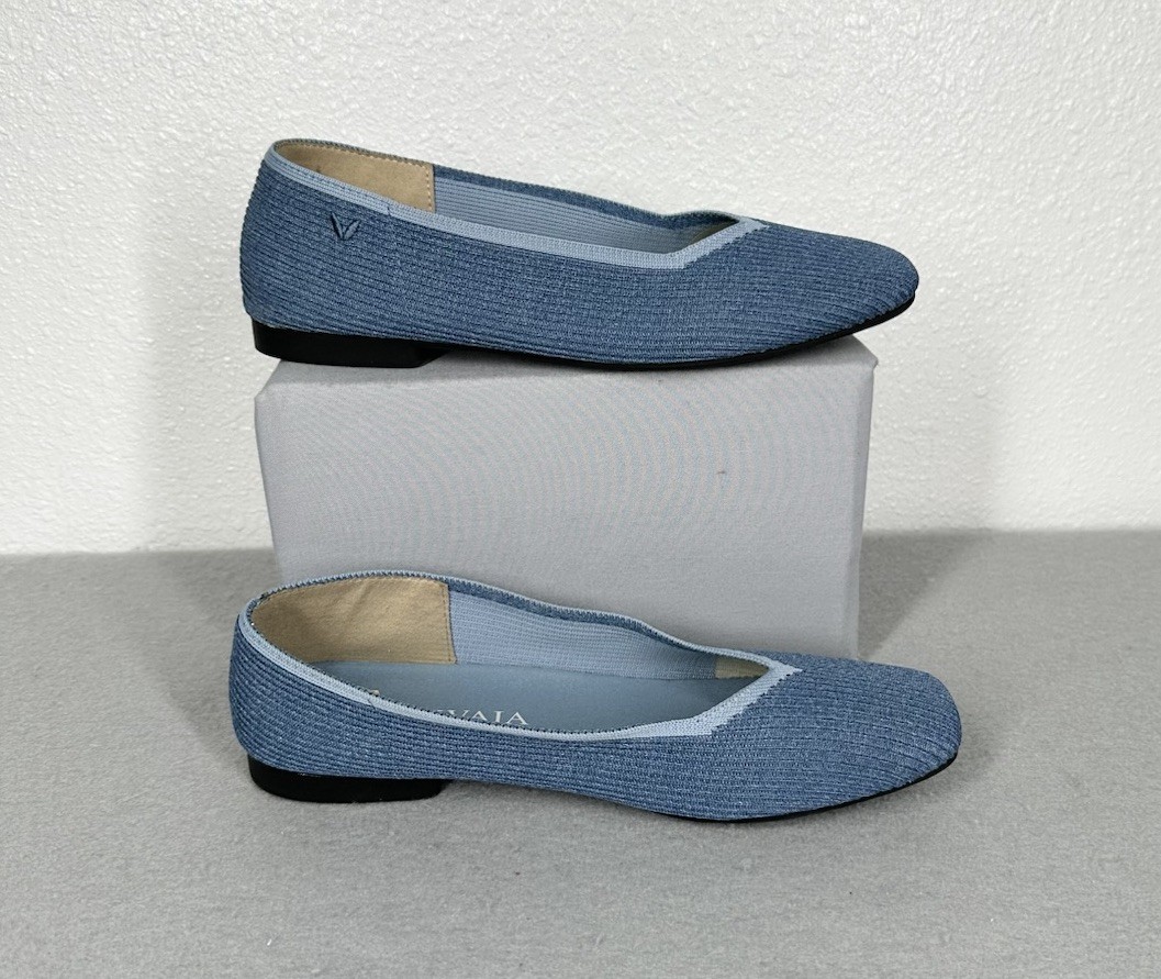 Vivaia Margot 2.0 Flats Ballet Shoes Size 7 US Square Toe v Cut Blue