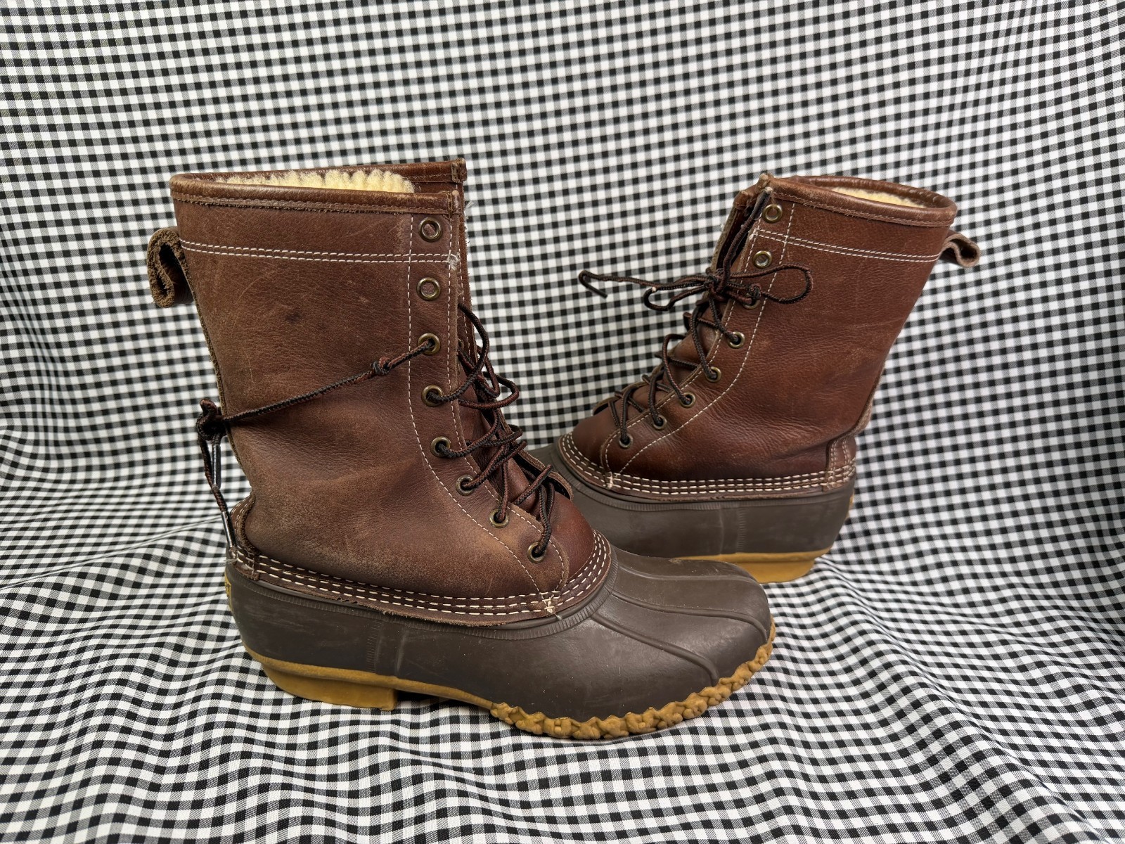 L.L. Bean 10” Shearling Lined Duck Boots Women’s 9 Brown Leather Rubber Hunting