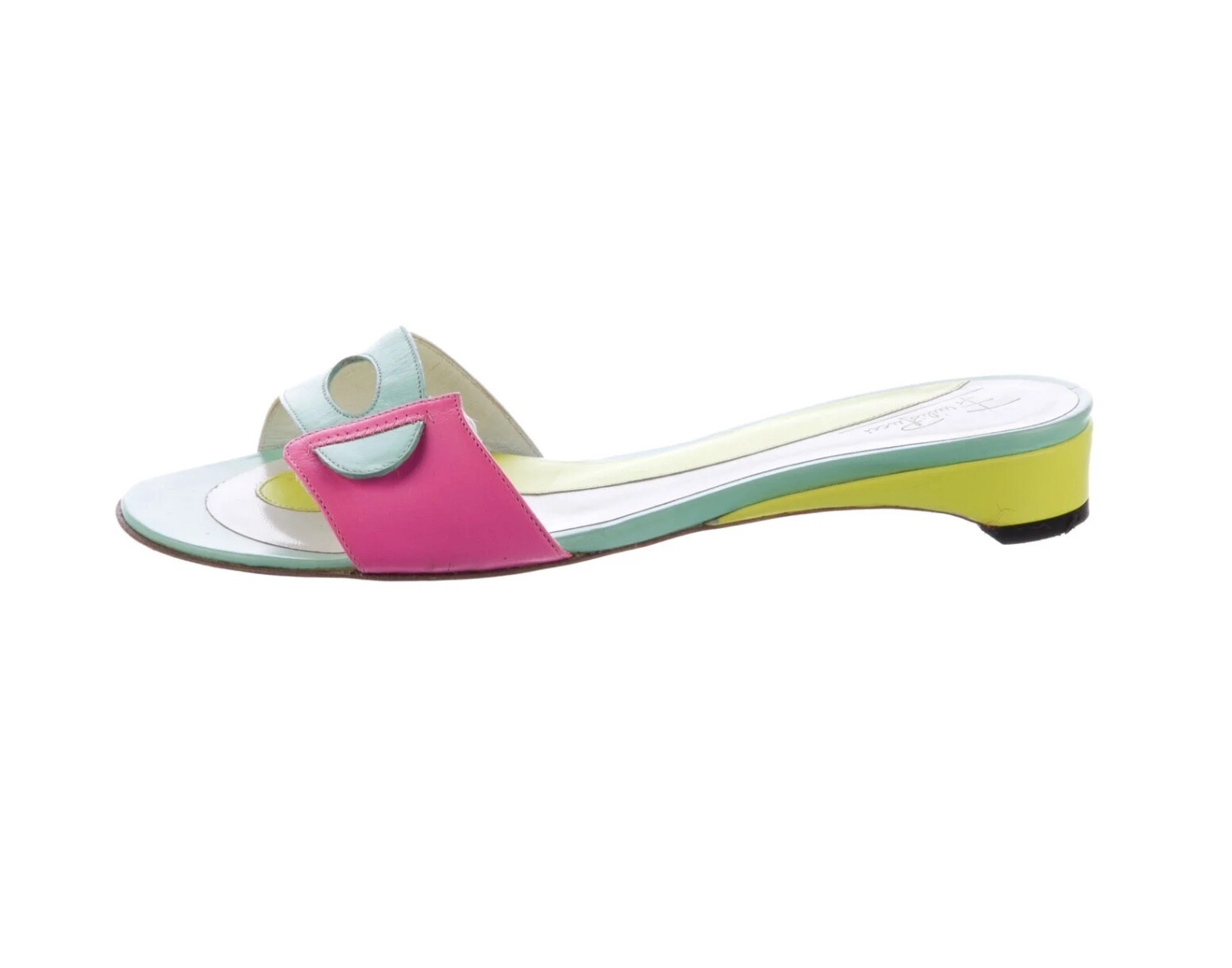 Emilio Pucci Colorblock Leather Yellow Pink Green Slides Sandals Shoes 35