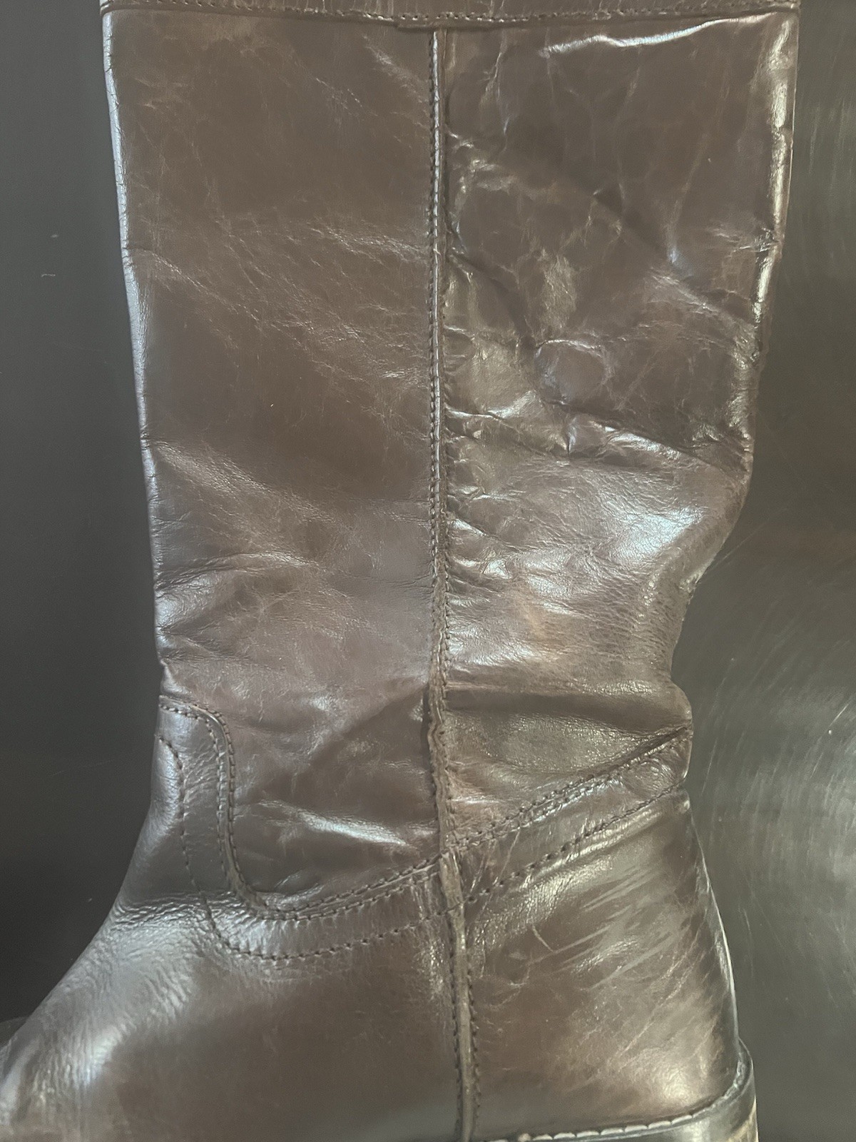 MIA Boots Leather Long Solid Brown Low Heel Size 8.5