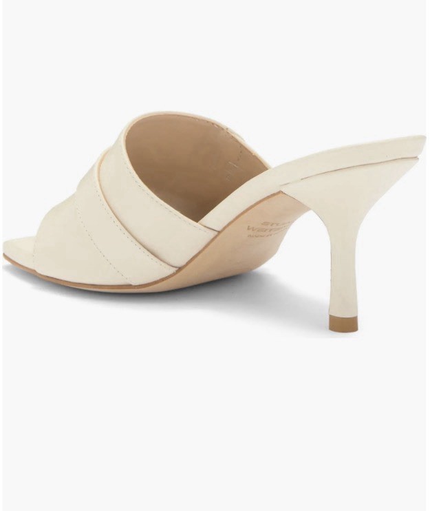 Stuart Weitzman Maverick 75 Slide Off White Leather Sandals Womens 7B New $495