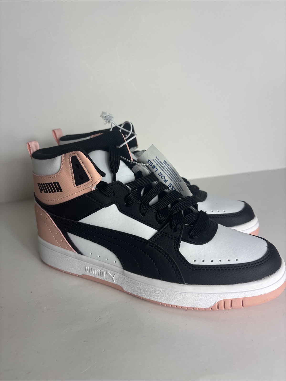 Puma Rebound Joy Women’s Mid Sneakers Shoes Black White Rose Size 8.5