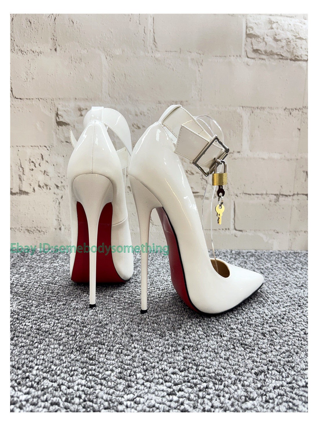14/16cm High Heeled Patent Leather Shoes Square Buckle Lock Stilettos Sandals