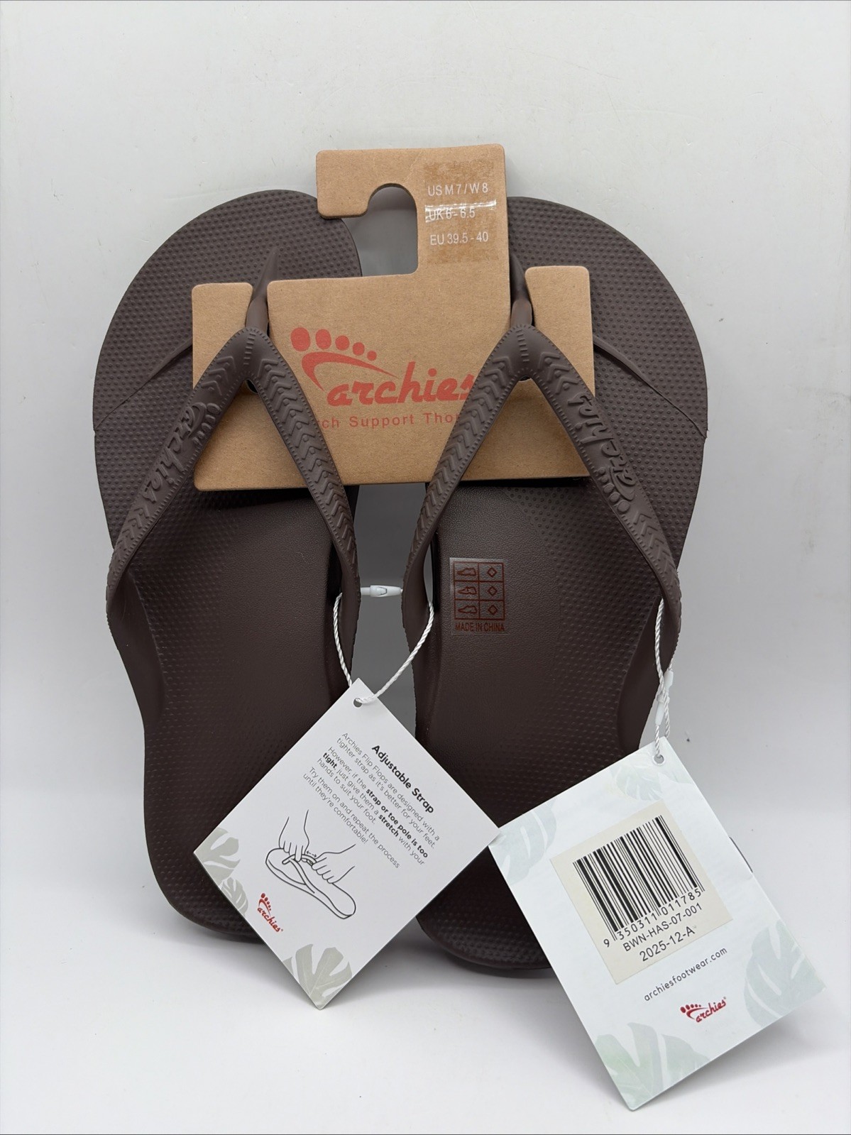 Archies flip flop Unisex Sz M 7 W 8 Chocolate Brown Arch Support Therapy NWT