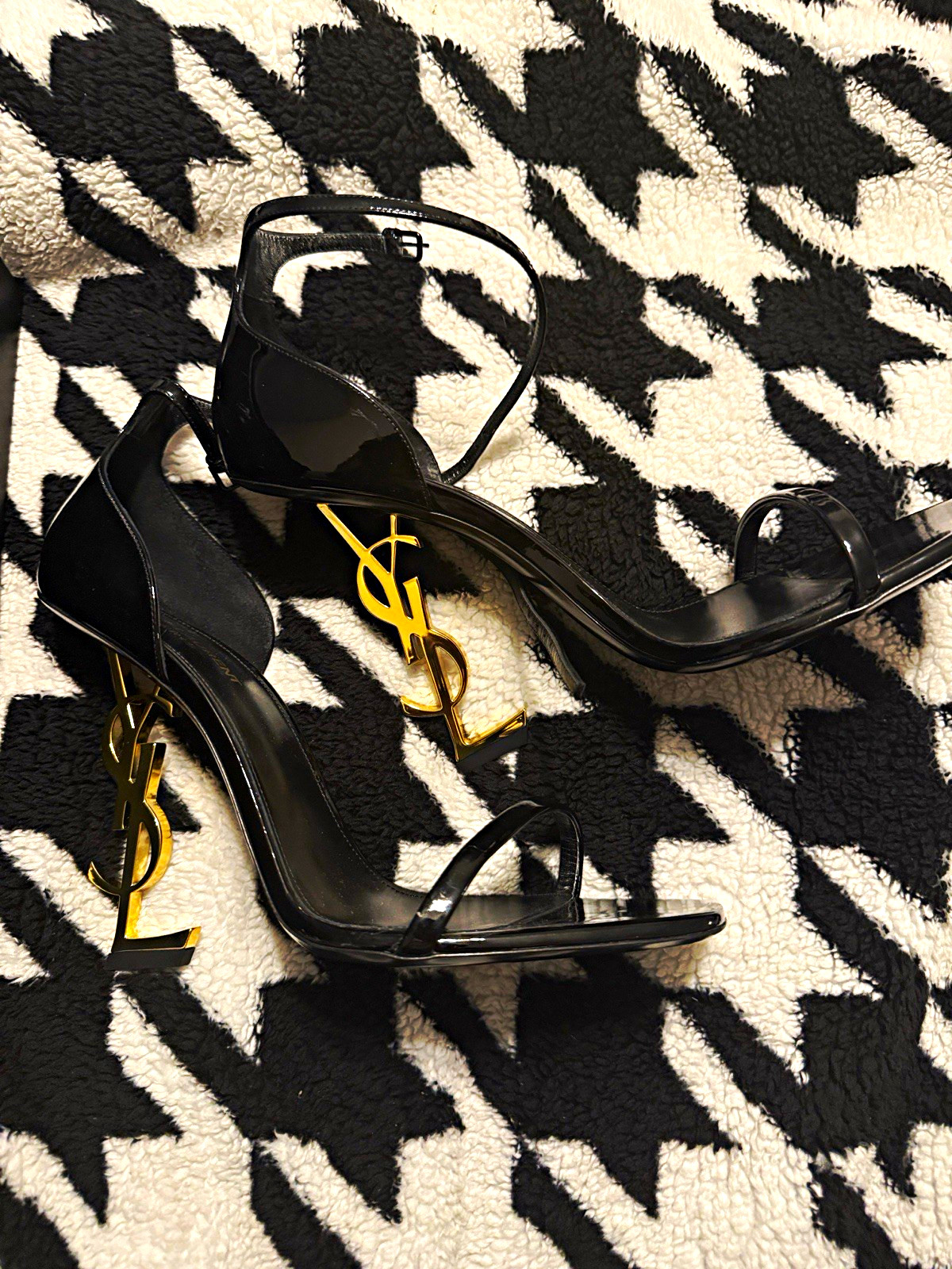 Saint Laurent Black Patent Leather Ankle Strap Stiletto Heels EU 42