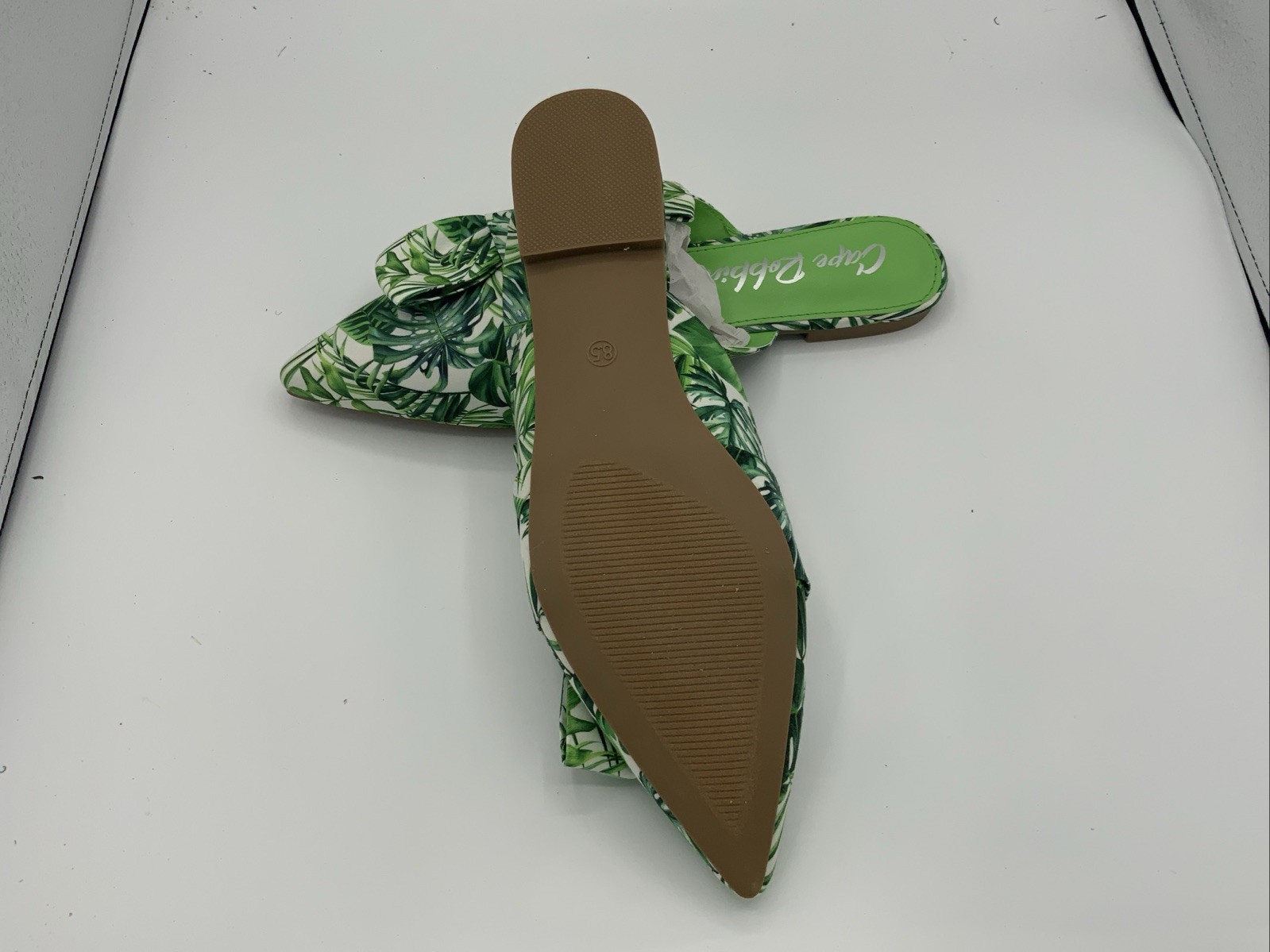 Cape Robbin Carolyn Knot Slip On Point Toe Flat Mules Green Plants Size 9