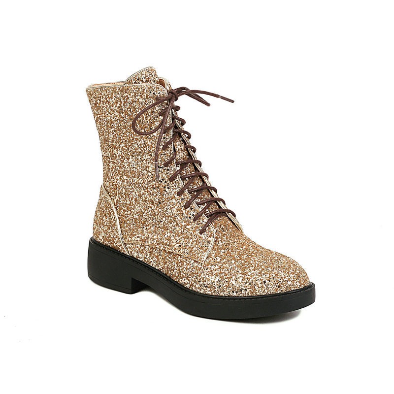 Women’s Glitter Sequins Ankle Boots Lace Up Performance Cosplay Shoes Plus Size