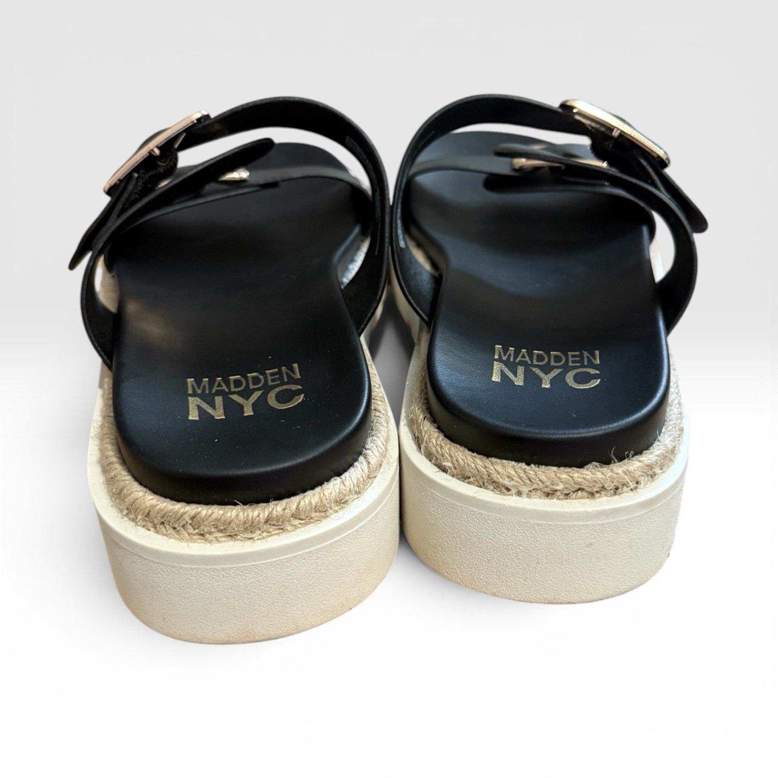 Madden NYC Black Double Buckle Platform Slide Sandals Women’s Size 8 Espadrille