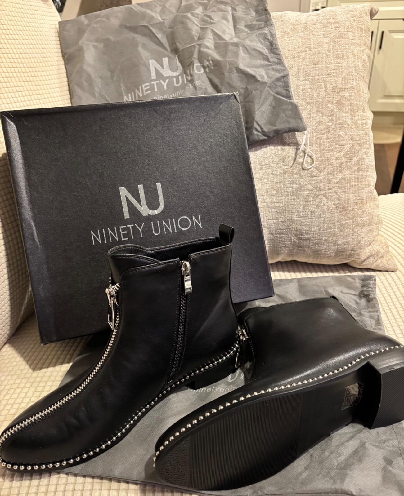 Zippy Black Pu Ninety Union By Lady Couture Studded Ankle Boots Black Women’s 9