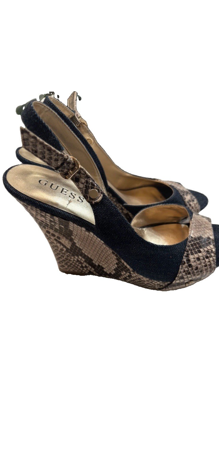 GUESS Women’s Snakeskin Leather Wedge Heel Slingback Ankle Strap 8.5
