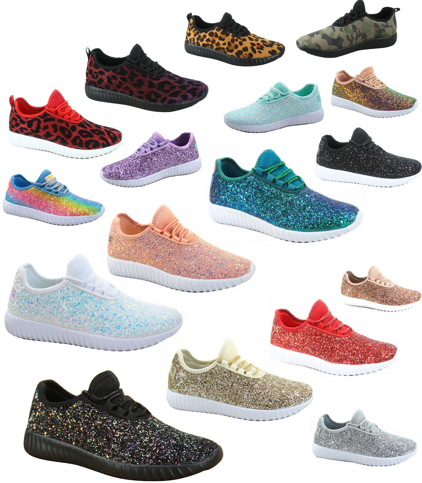Women’s Fahsion Sparkling Glitter Lace Up Light Weight Sneaker Shoes Size 5 – 11