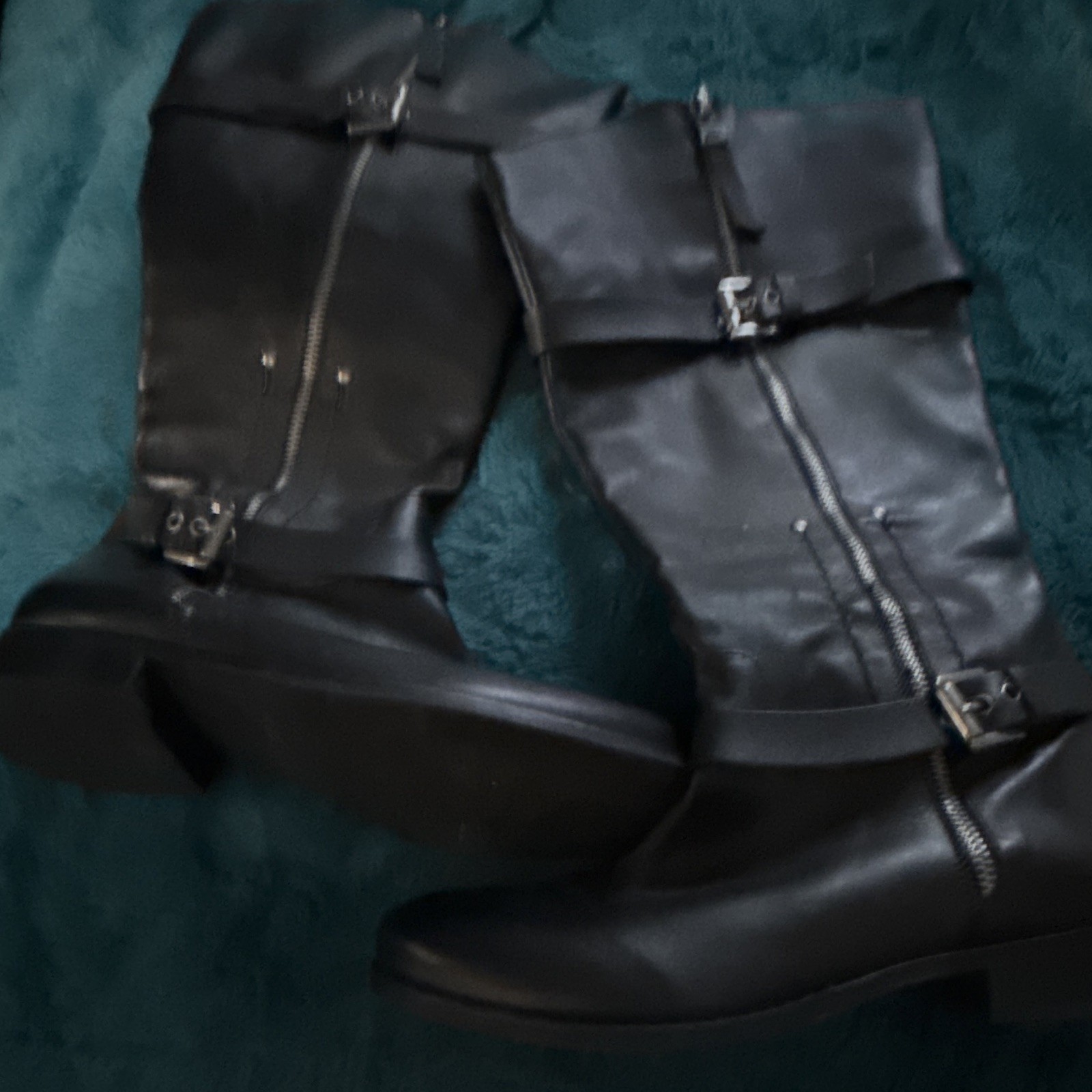 Women’s Leather Riding Boot Knee High Buckle Zip Black Wide Calf 10W Brazil