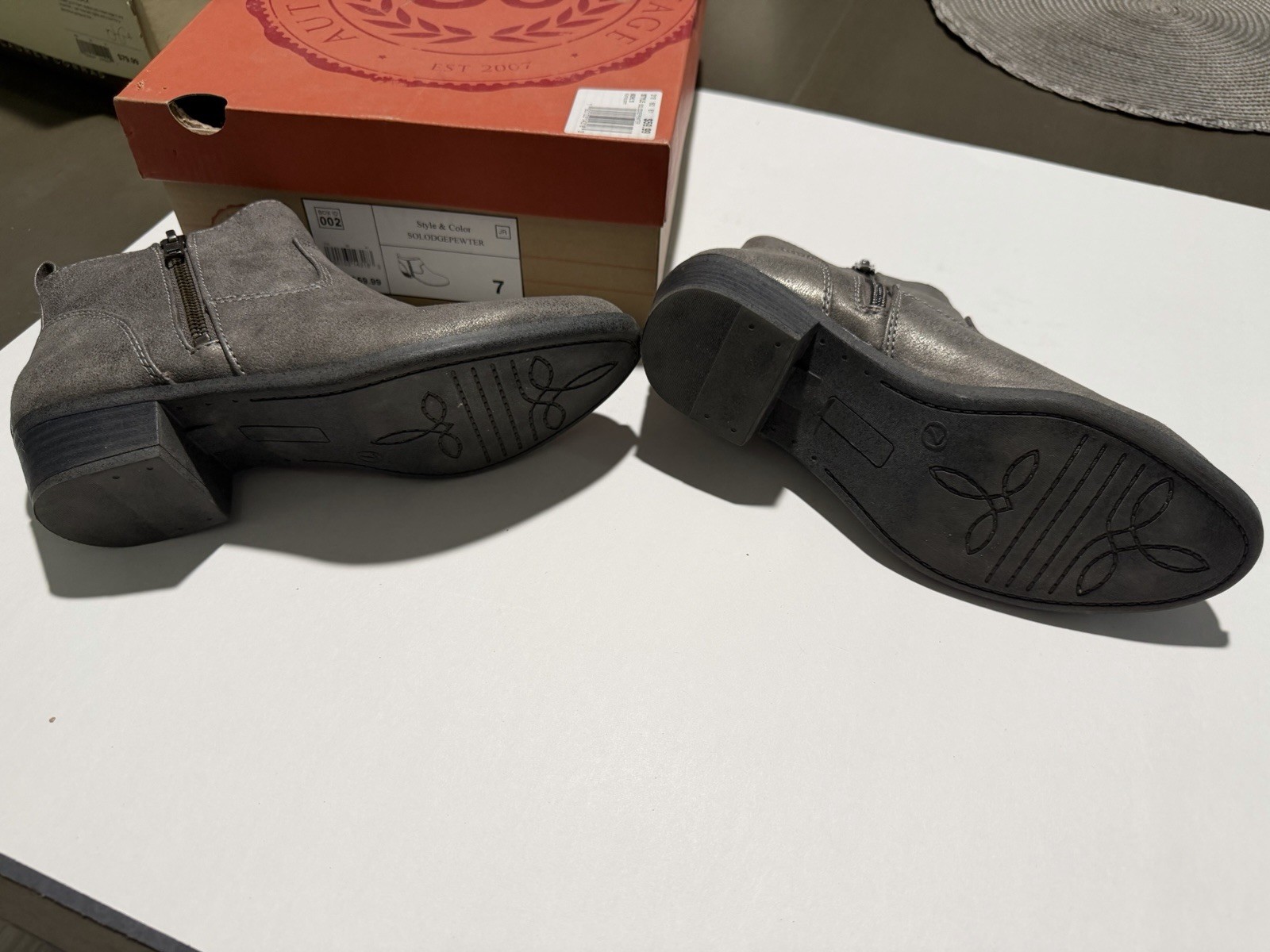 SO Lockie Women’s Gray Ankle Boots Zip Closure Zipper Round Toe US 7