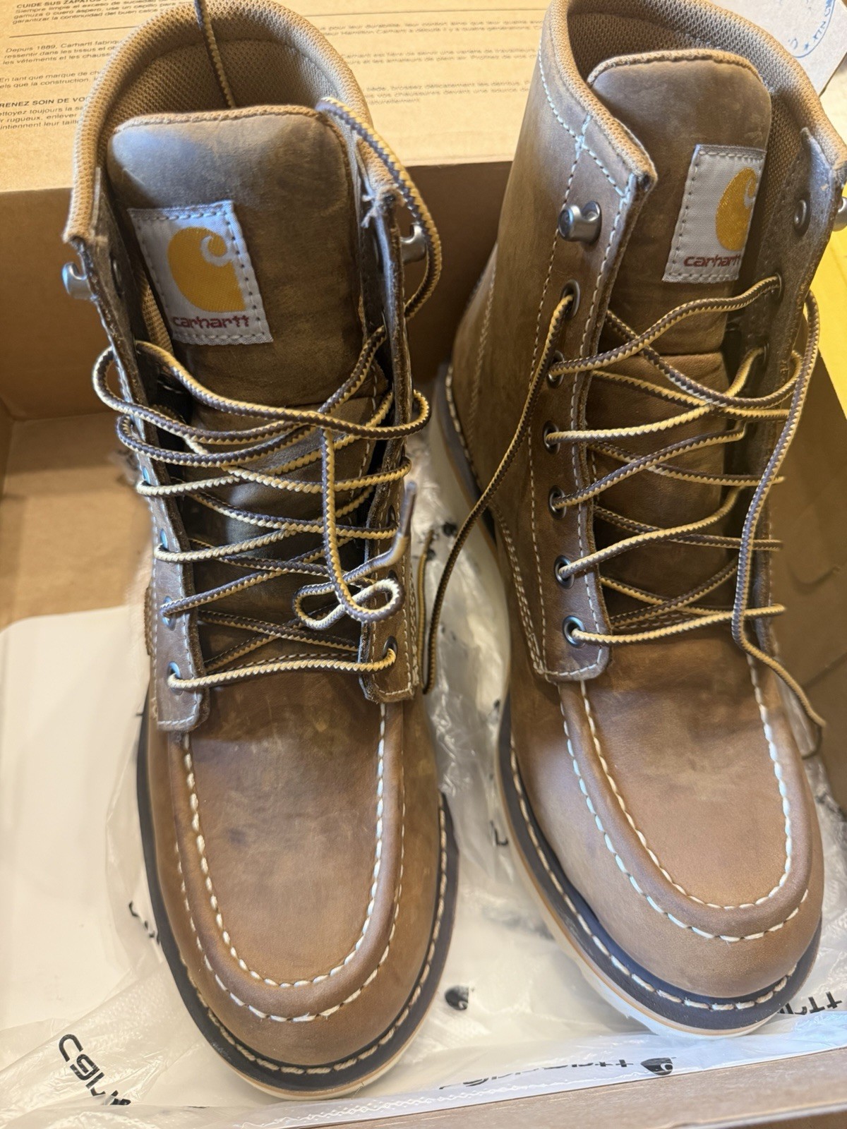 CARHARTT WATERPROOF MOC TOE WEDGE BOOTS WOMENS 6 FW6025-W 6″ BROWN WORKWEAR NEW