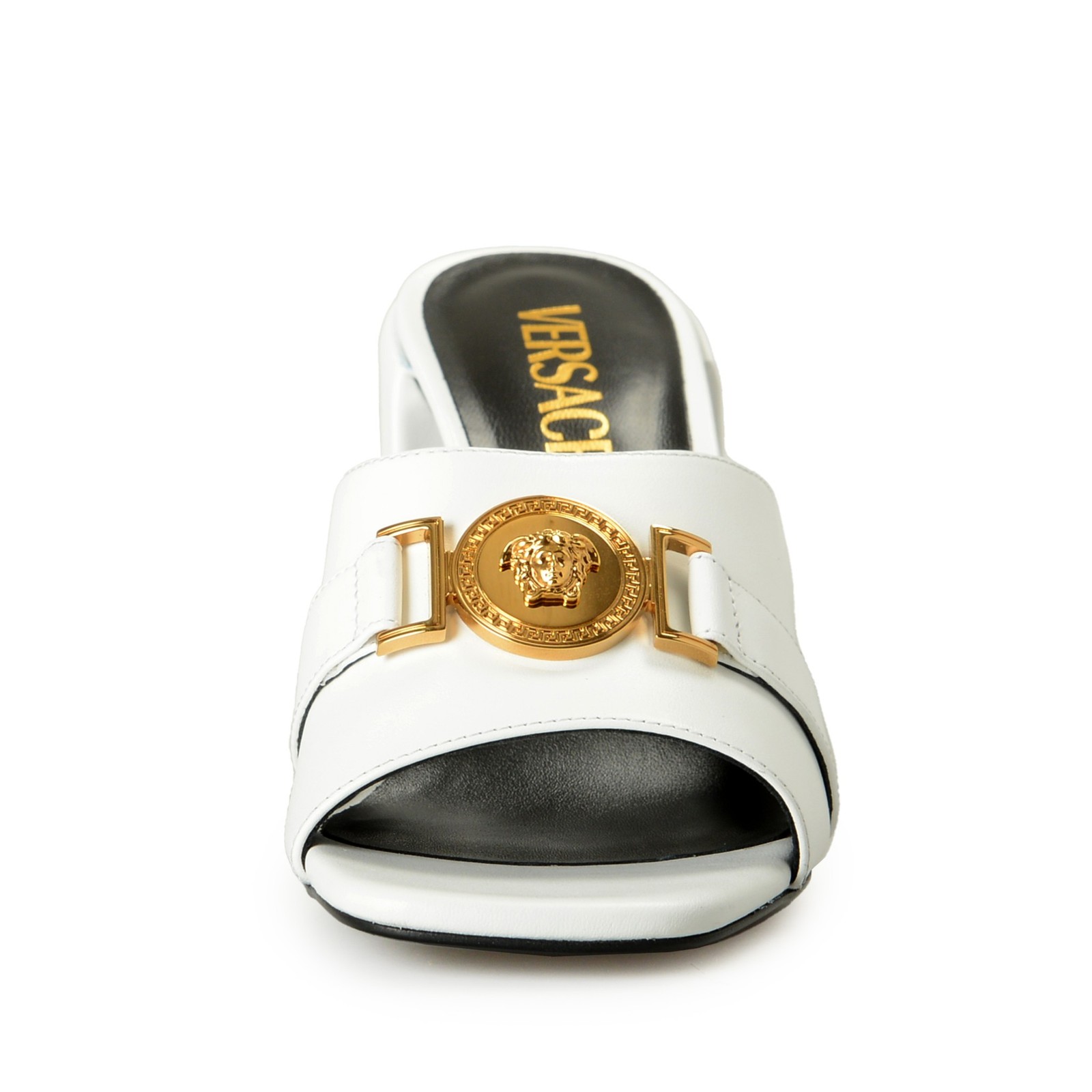 Versace Women’s White Gold Medusa Heeled Sandals Mules Shoes US 6 IT 36