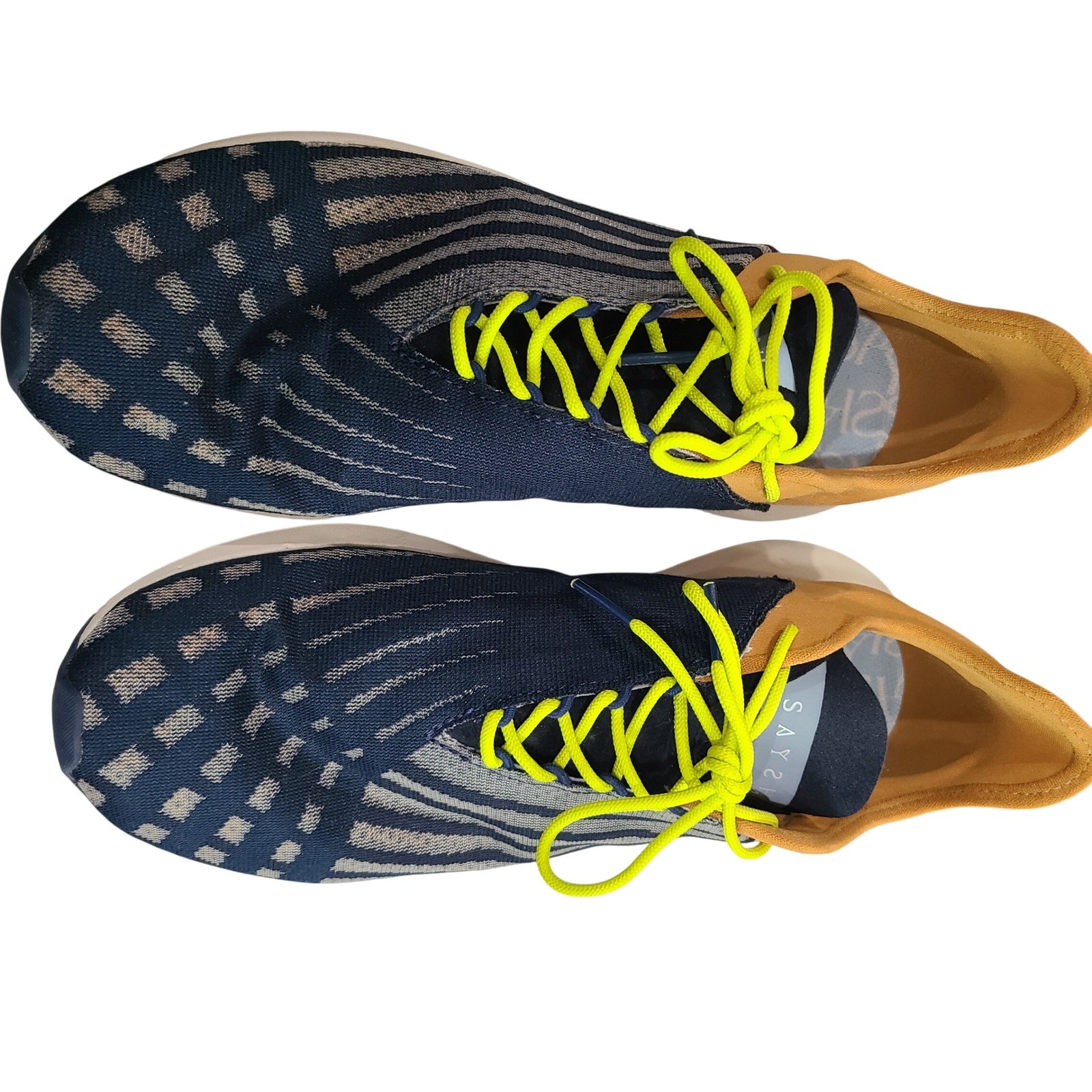 Saysh One Womens 8.5 Running Shoes Navy Mustard Yellow Neon Laces Allyson Felix