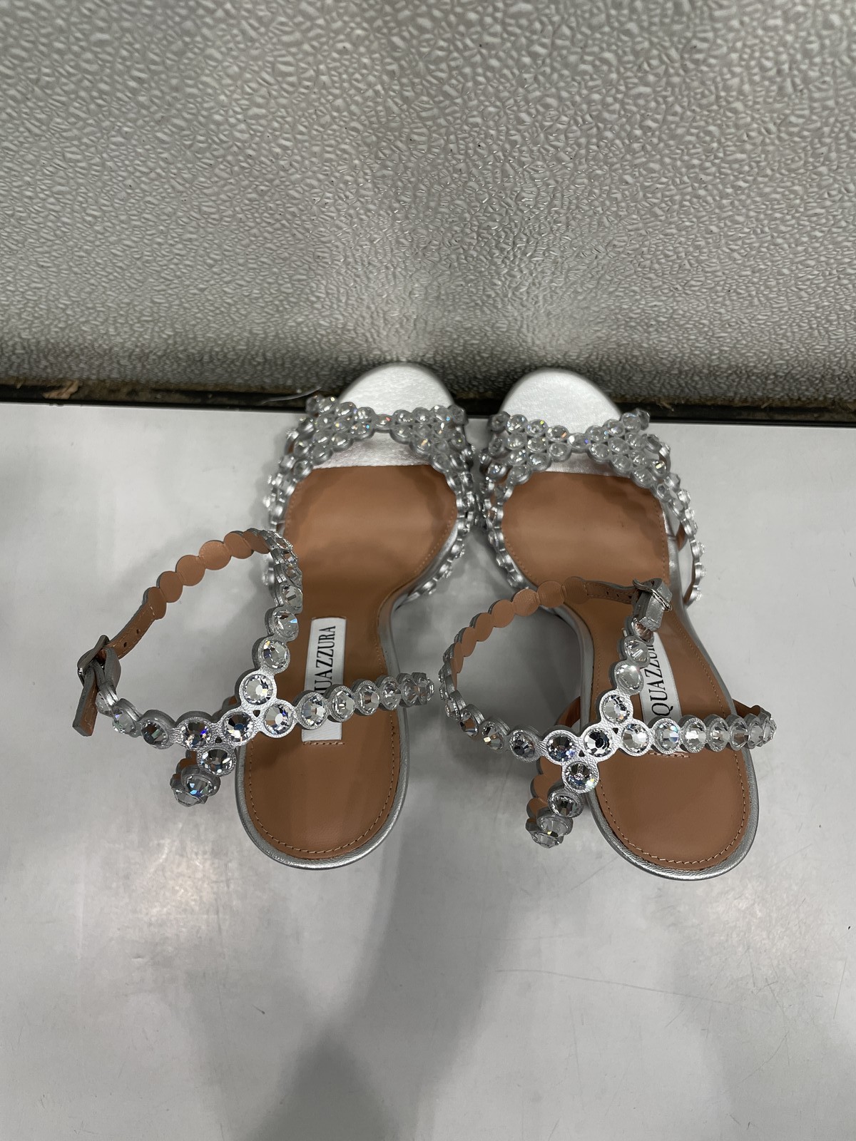Aquazzura Tequila Leather Sandal 105 Women’s US 7.5, Silver