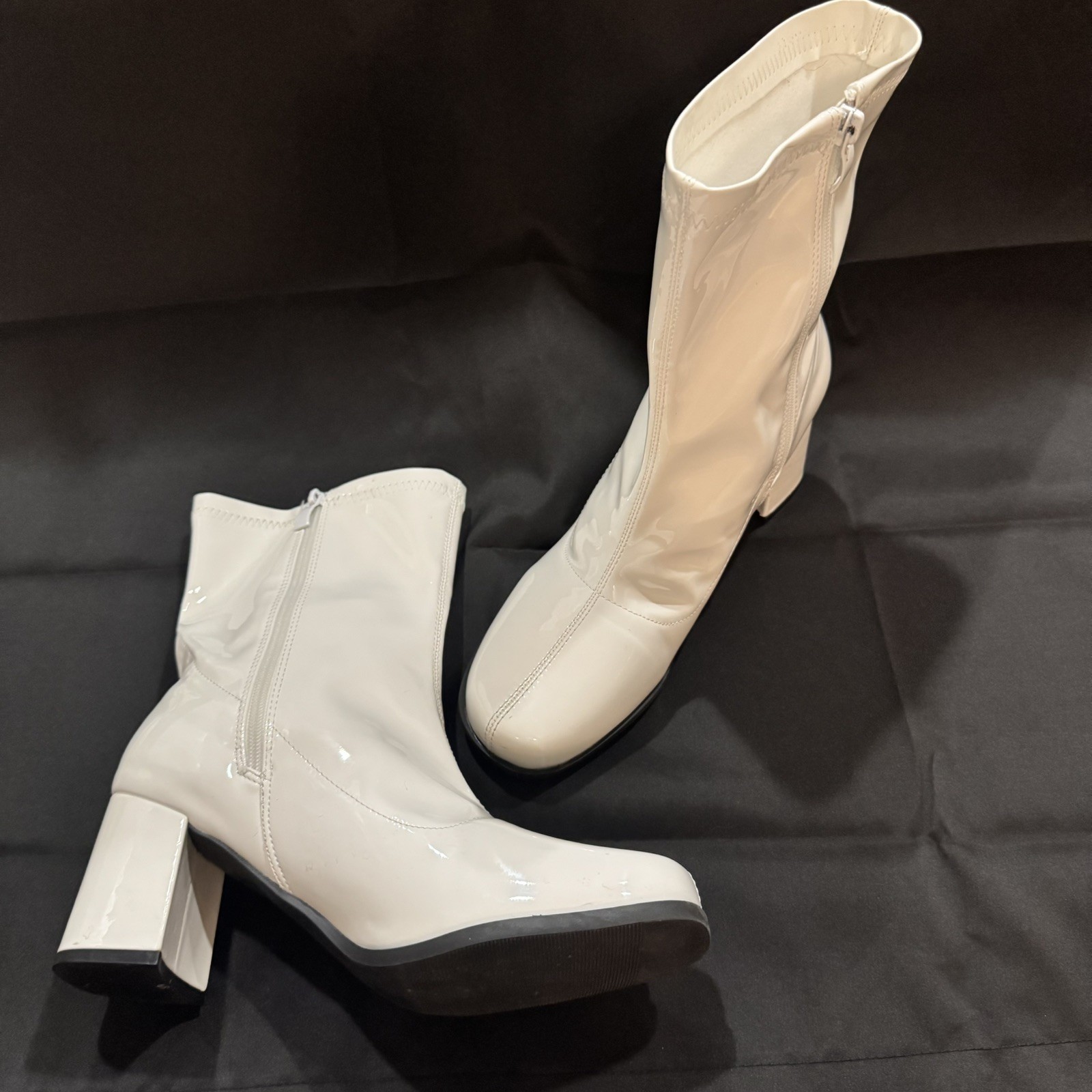 White LIURUIJIA Women’s Gogo Boots Mid Calf Block Heel Square Toe Size 11