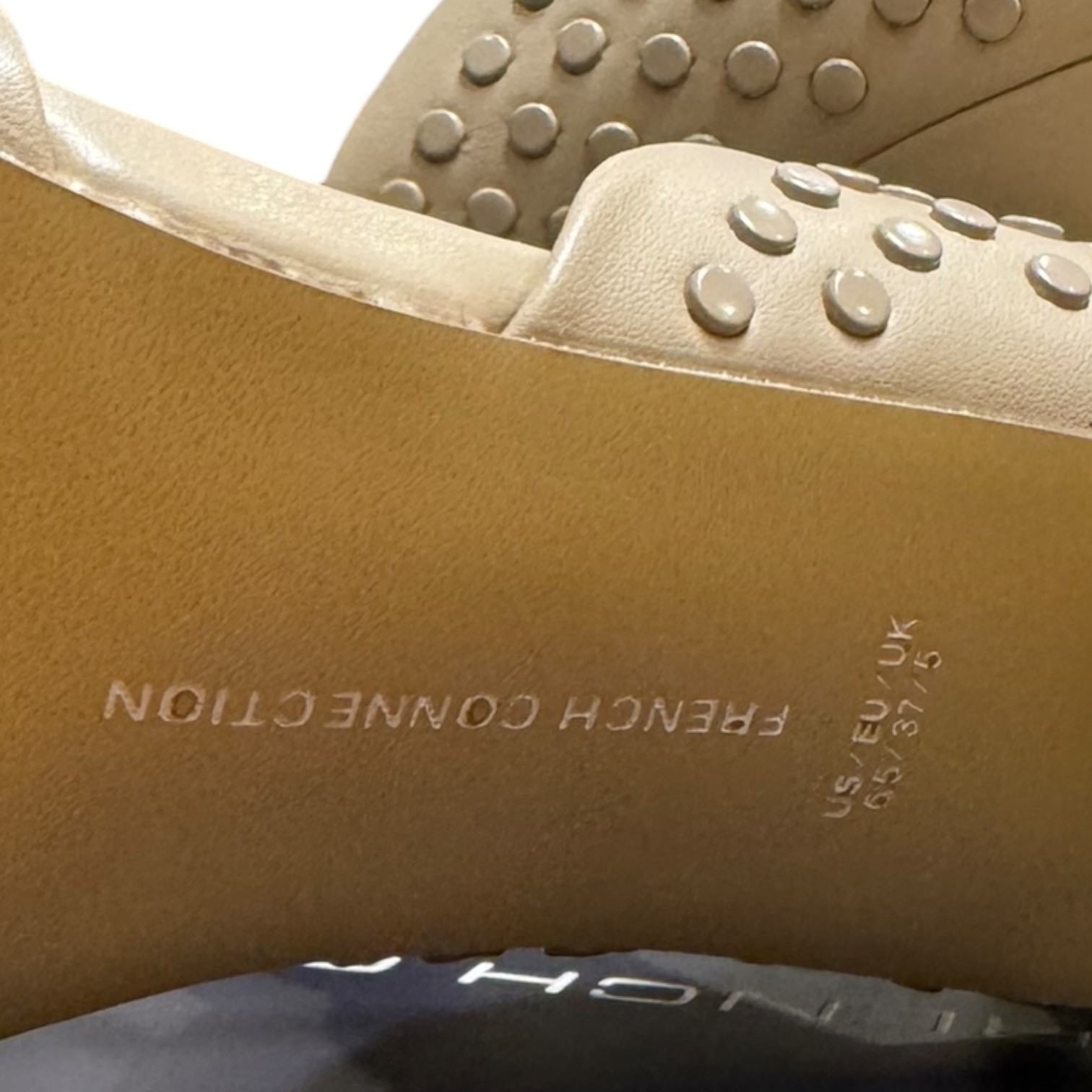 French Connection Studded Pointed Toe D’Orsay Heels 6.5 Nude Cement NEW Vegan