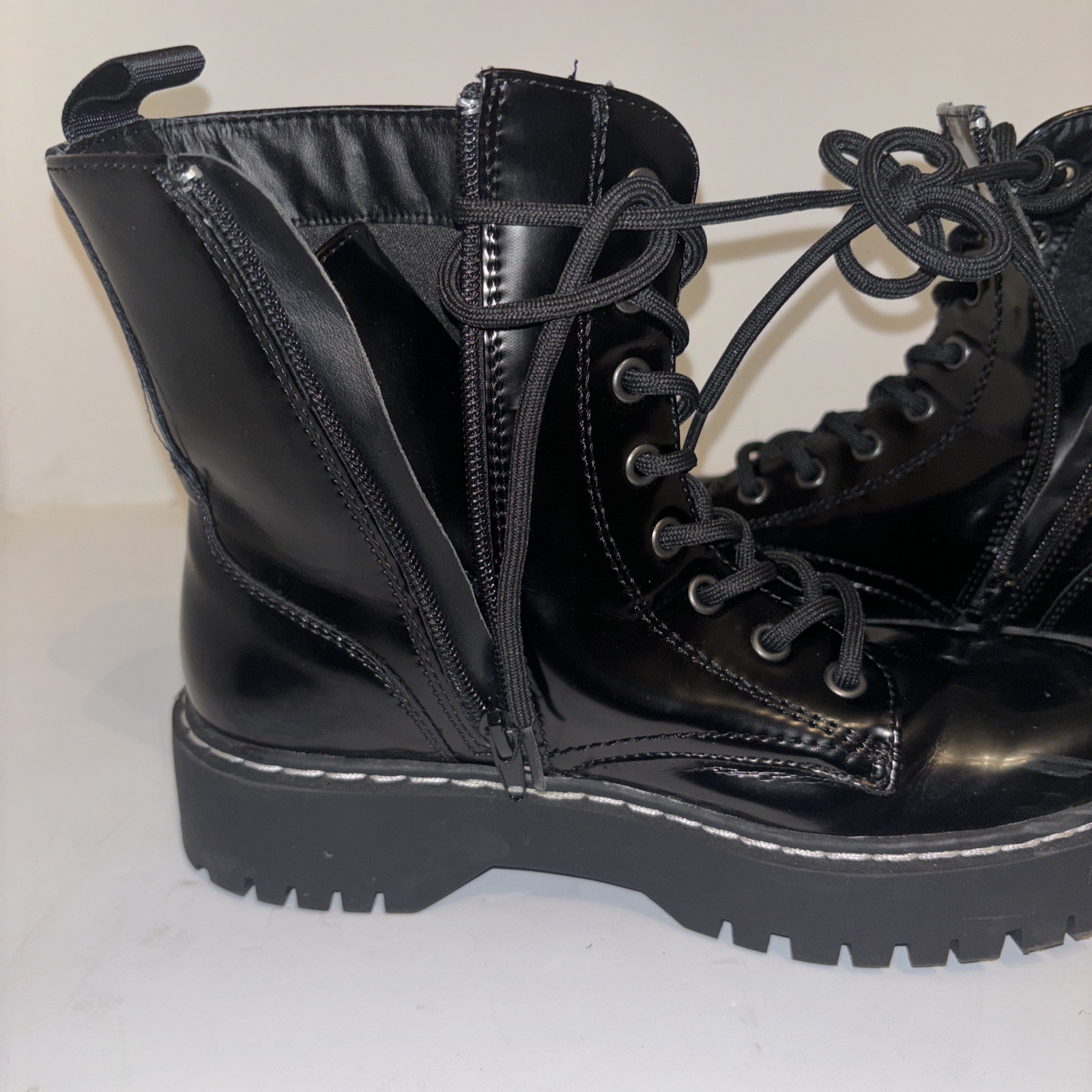 Sincerely Jules Harley Black Patent Leather Combat Boot Side Zip Gothic Punk 6.5