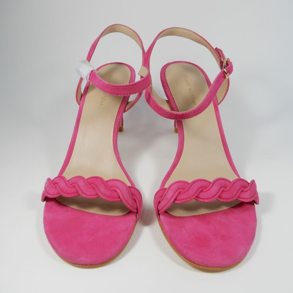 Stuart Weitzman Dancer Twistie SANDALS Heels Size 8 Peonia Pink Suede NEW $450