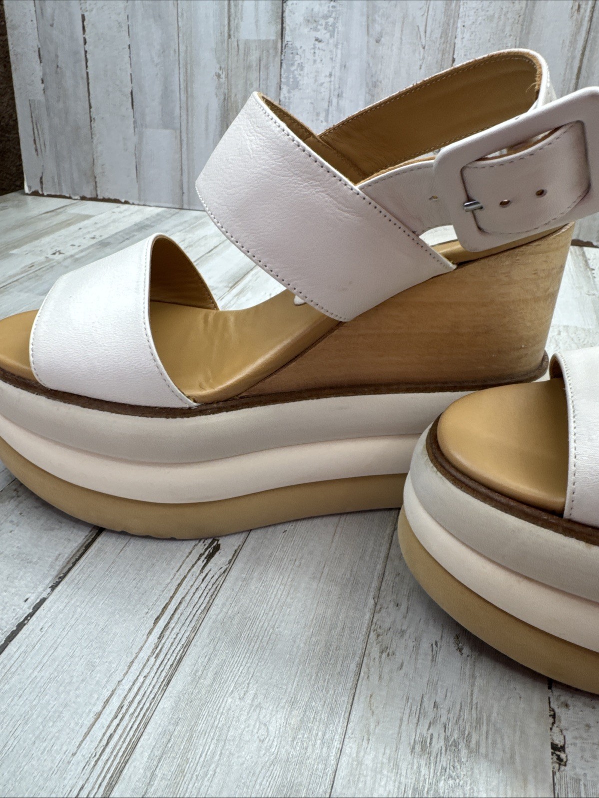 Paloma Barcelo Women’s Jacta Platform Wedge Sandals Size 37 Calfskin Leather