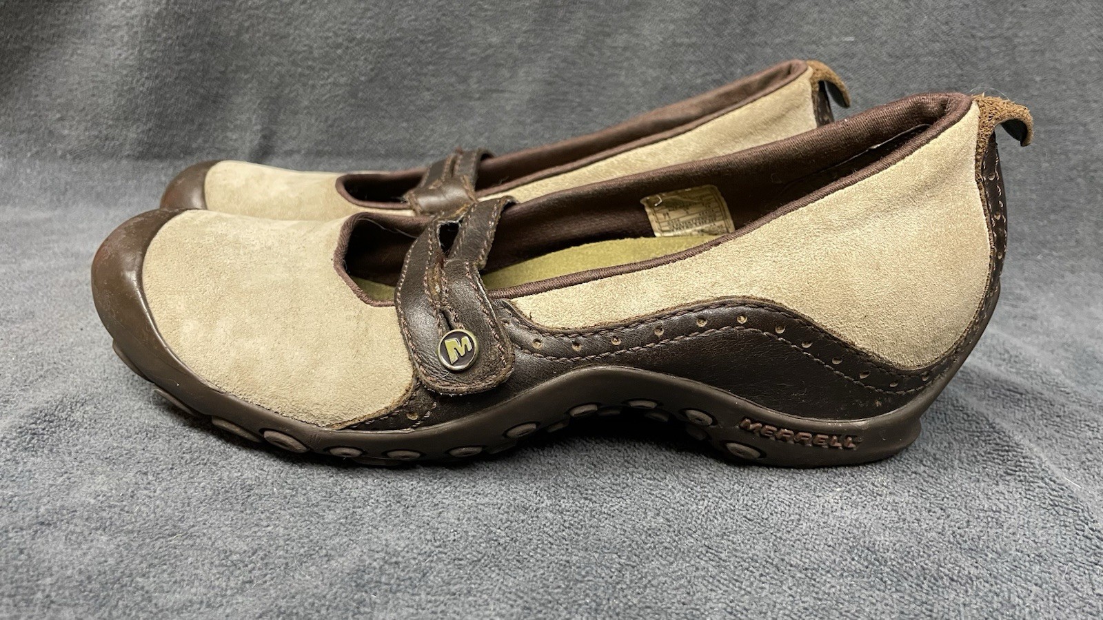 Merrell Plaza Bandeau Dark Taupe Suede Mary Jane Wedge Shoes J46404 Size 7.5
