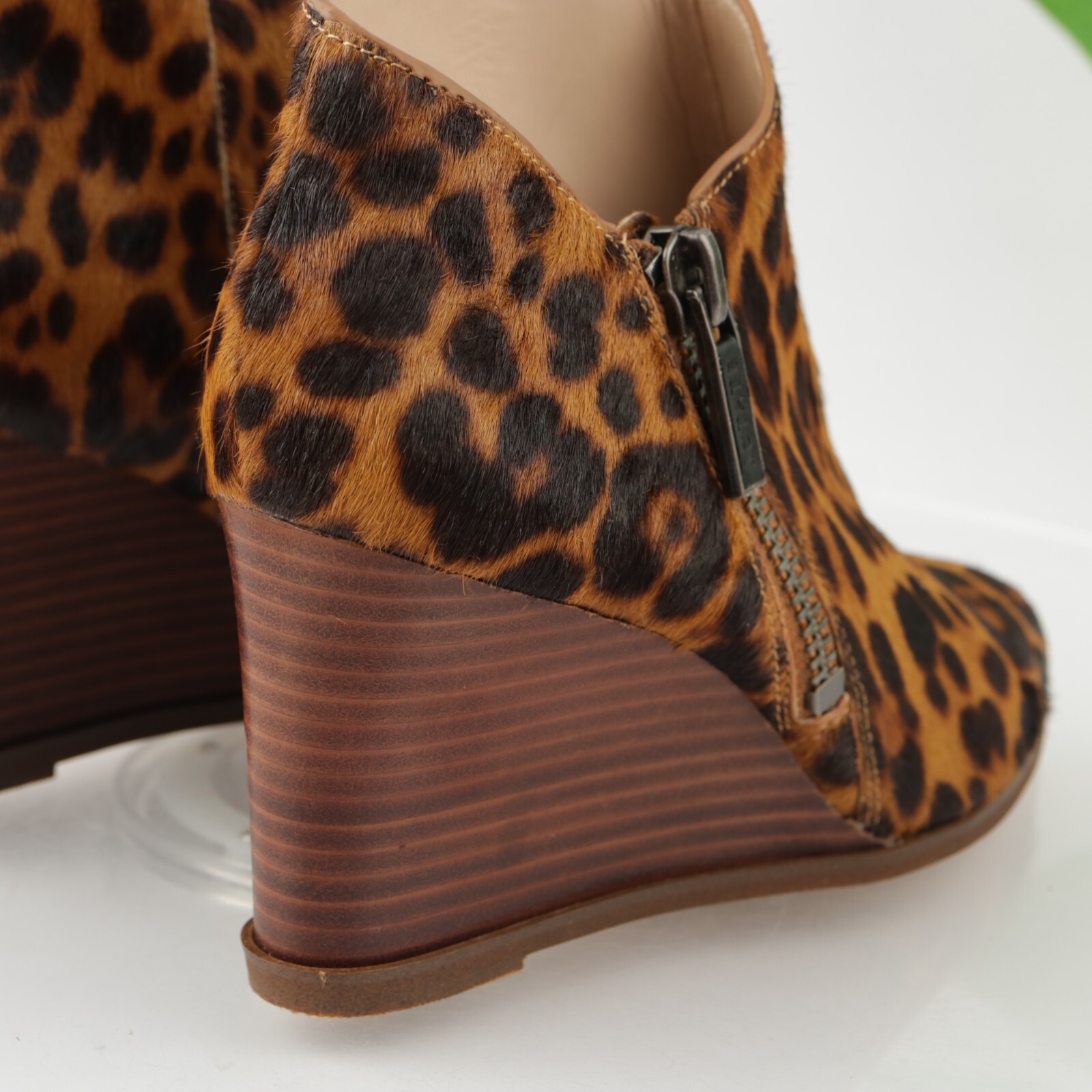 1.STATE Womens Kaleb Boot Size 7 Brown Pony Calf Hair Leopard Wedge Zip Bootie