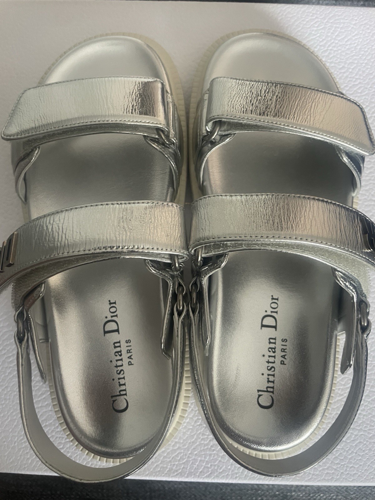 Authentic New Dior Dioract Silver Sandals Size 38.5 Original price $1200