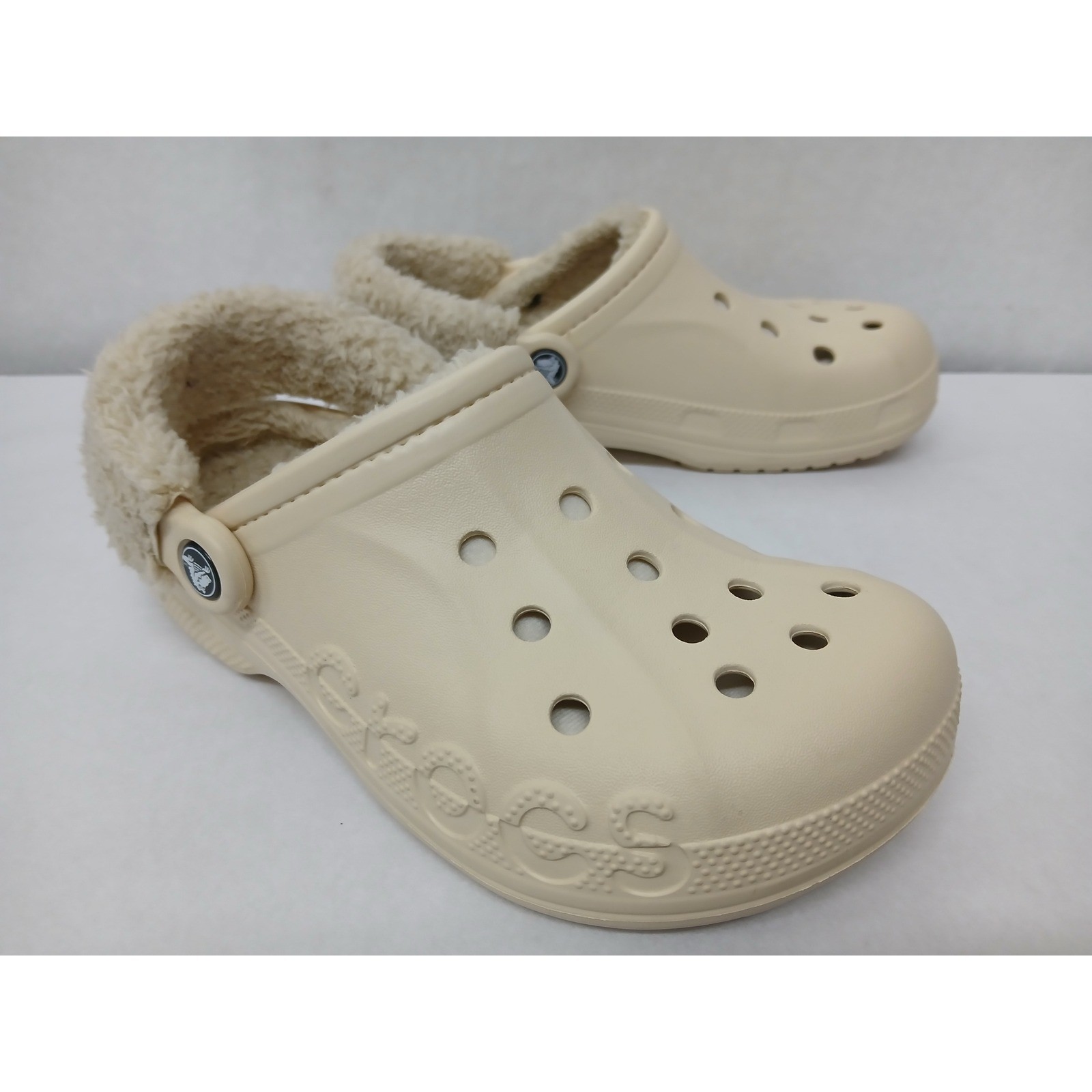 Crocs Women’s Adult Baya Lined Fuzz Strap Clogs 206633 Winter White Sz 7