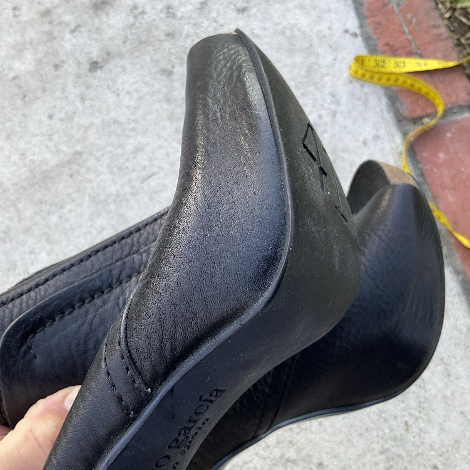 Pedro Garcia Black Pebbled Leather Peep Toe Platform Ankle Boots Spain 41