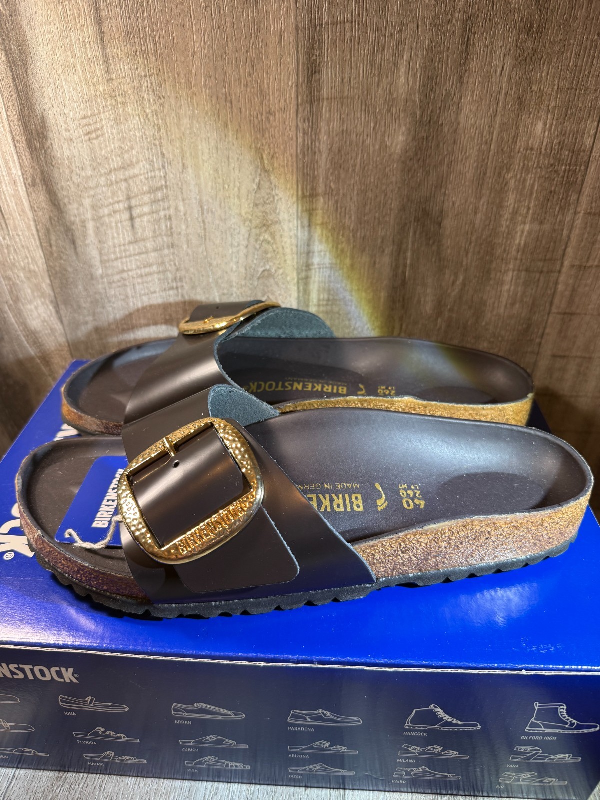 BIRKENSTOCK MADRID HAMMERED BIG BUCKLE HIGH SHINE Black LEATHER EU40 – US 9-9.5