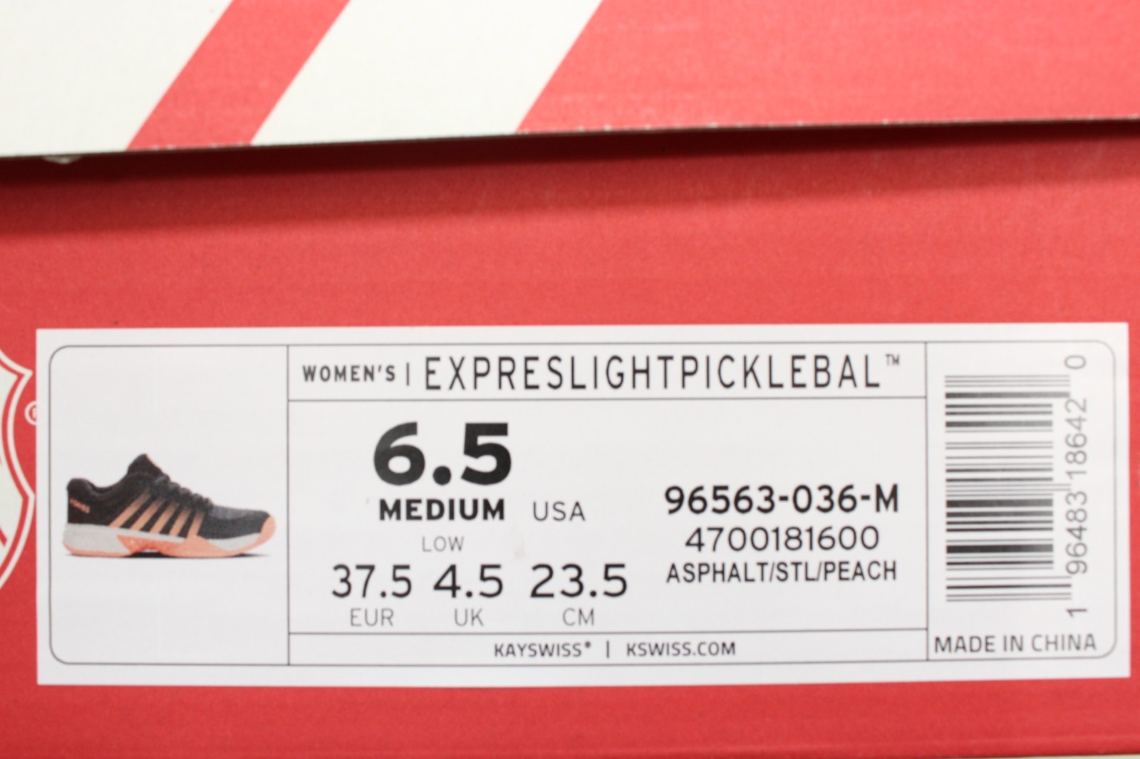 *NIB* WOMEN’S K-SWISS EXPRESS LIGHT PICKLEBALL SHOES (ASPHALT/PEACH) #96563-036
