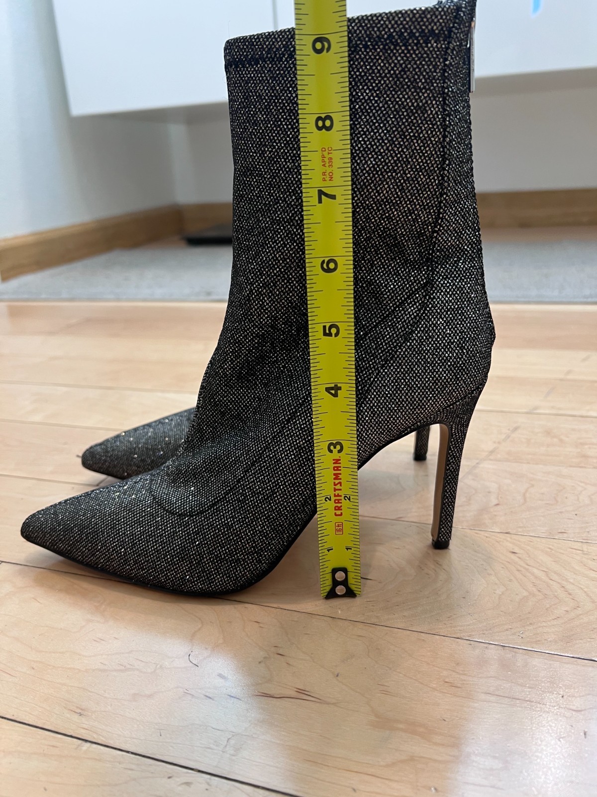 Jewel Badgley Mischka Finley Black Silver Glitter Ankle Boots Booties Womens 6.5