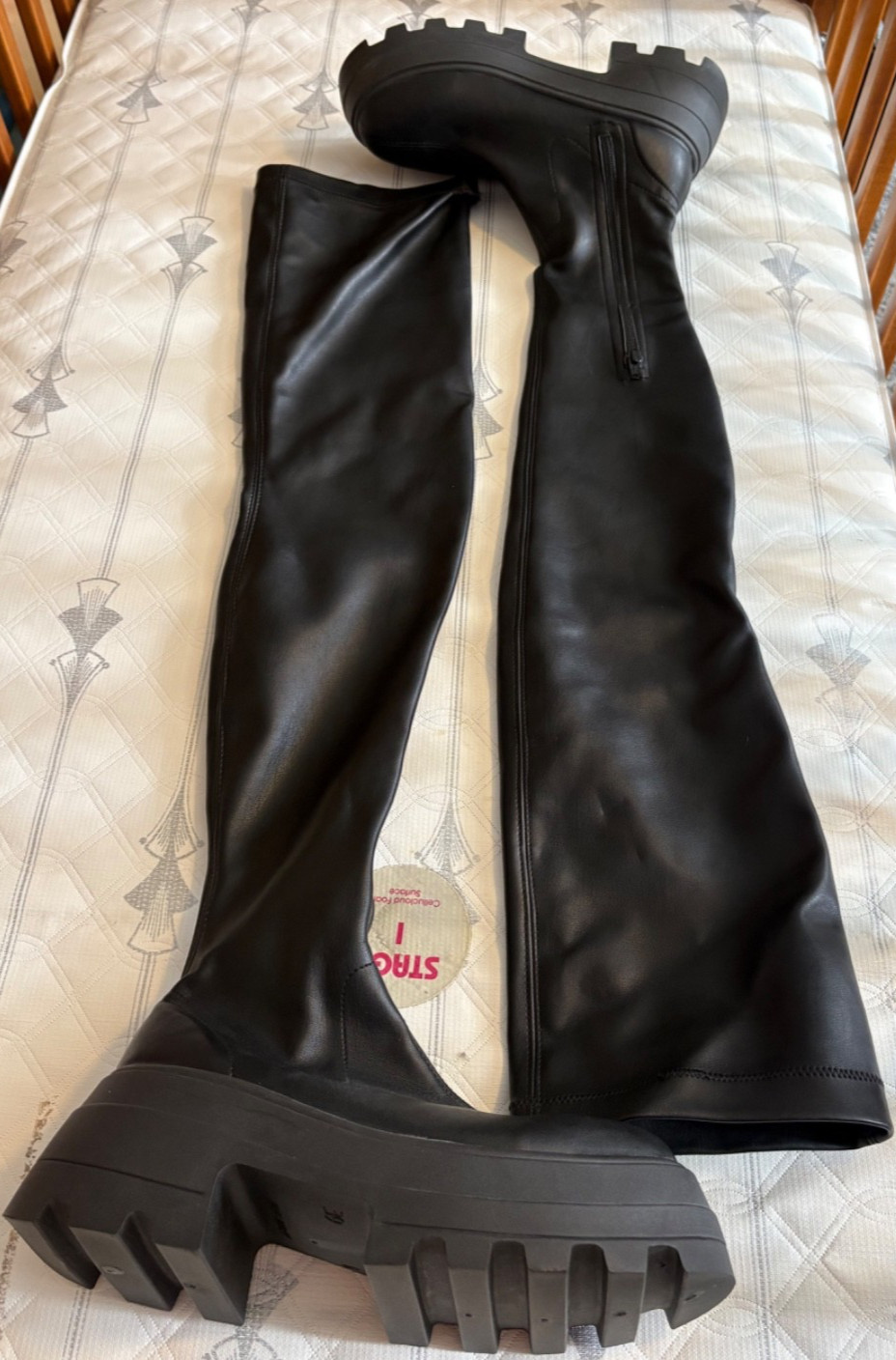 ASOS Design Italy «KAYA» Black PU Dominatrix Chunky Platform Thigh Boots 8M EUC
