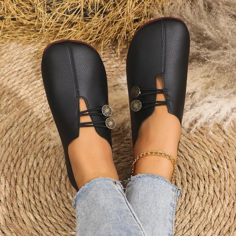 Women’s Leather Slip On Loafers Round Toe Comfort Casual Flat Shoes Plus Size