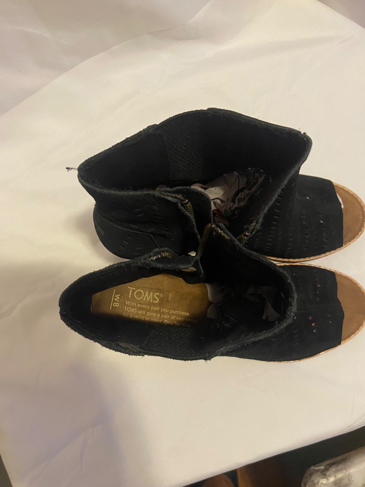 Toms Boots Womens 8W Majorca Ankle Booties Gray Suede Peep Toe Heels Side Zip