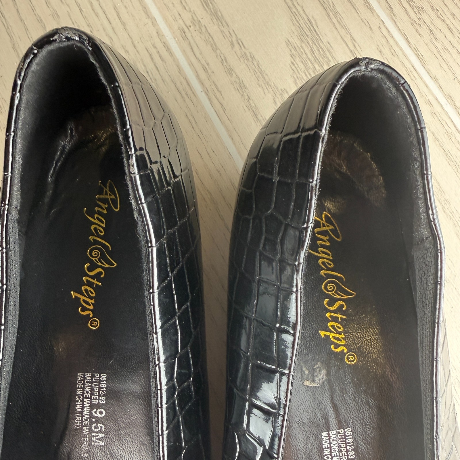 Angel Steps Black Croc Pattern Faux Leather Look Ballet Flats Shoes Size 9.5M