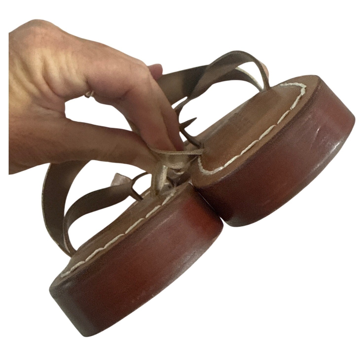 Bernardo Tia Leather Cross-Strap Sandal Platinum Gold & Tan Size 8M $158