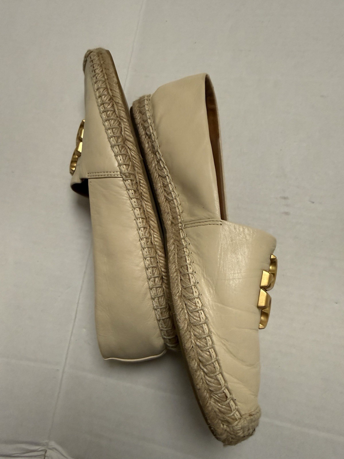 Tory Burch 7 M Eleanor Espadrilles Leather Flats Cream Preowned – Some Wear